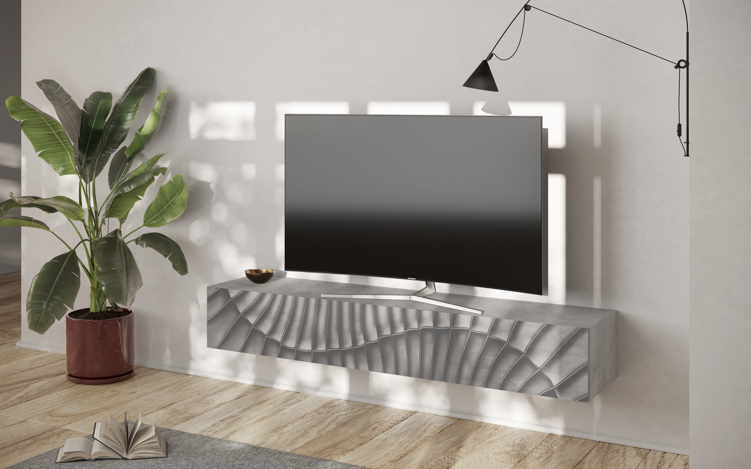 Image of GOODproduct TV-Board "Snake, Schwebe-Lowboard, TV-Schrank, Media-Board, Breite 180 cm" mit Siebdruck-Front, 1 Klappe, wandhängend, stilvoll & funktional