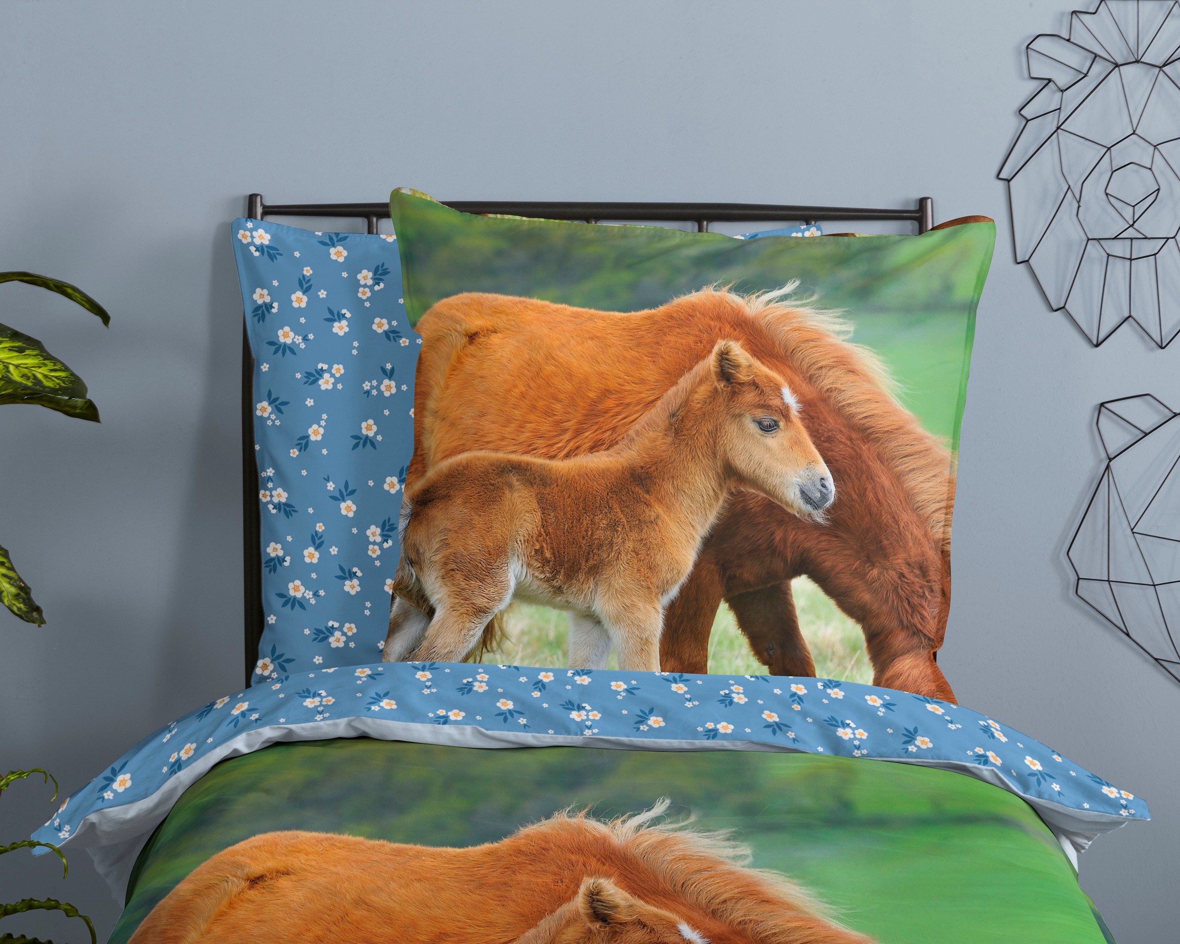 good morning Kinderbettwäsche »Regine«, Baumwolle, 135x200, Reissverschluss, Wendeoptik, Kind, Mädchen, Pferd