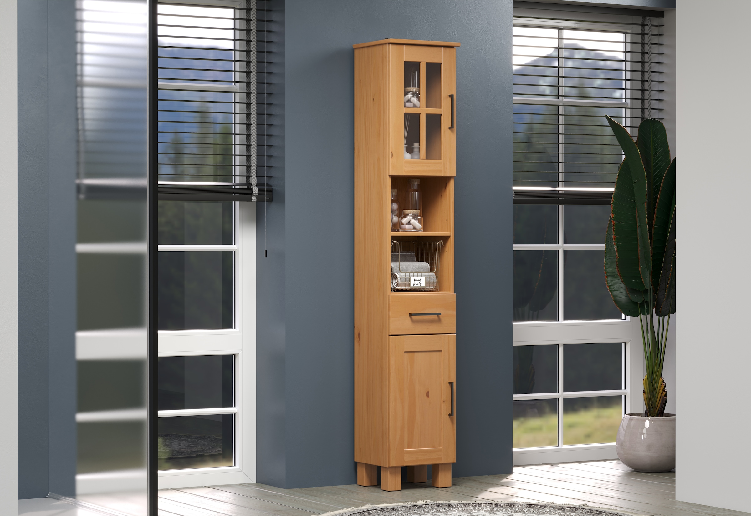 welltime Hochschrank »Ulea«, (1 St.), Badschrank aus Massivholz mit Schubkasten - Masse (B/T/H) 33/30/180 cm