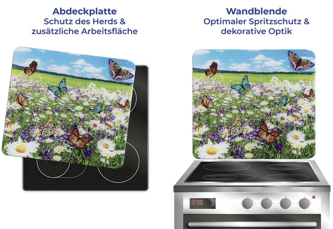 Maximex Schneide- und Abdeckplatte »Modell Sommerwiese«, Spritzschutz, Herdblende, Schneidbrett, für Glaskeramik-Kochfelder