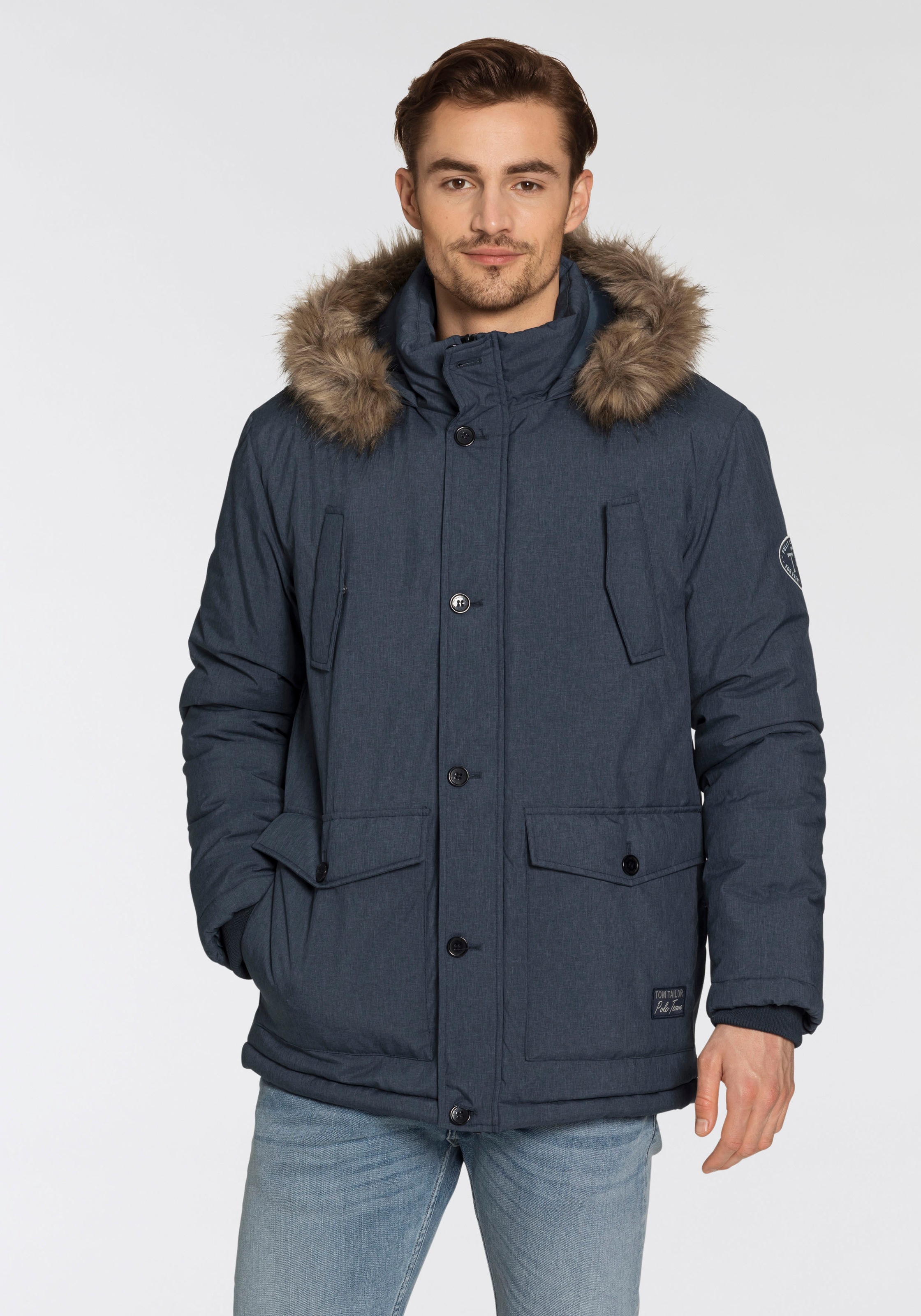 TOM TAILOR Polo Team Parka, mit Kapuze, mit abnehmbarem Fellimitat an der Kapuze kaufen
