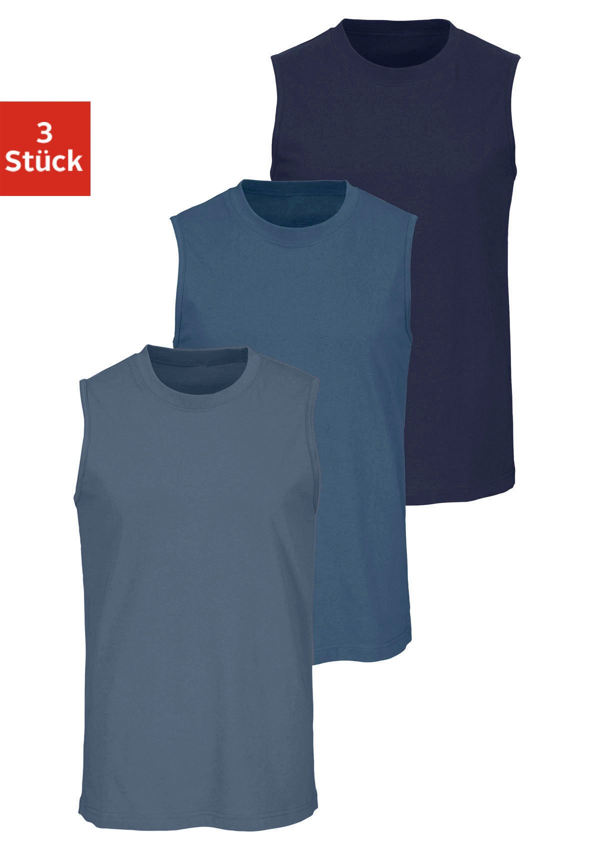 Image of H.I.S Muscleshirt ", Unterziehshirt, Unterhemd für Herren" Packung, 3er-Pack, unifarben, Rundhalsausschnitt, aus Baumwolle