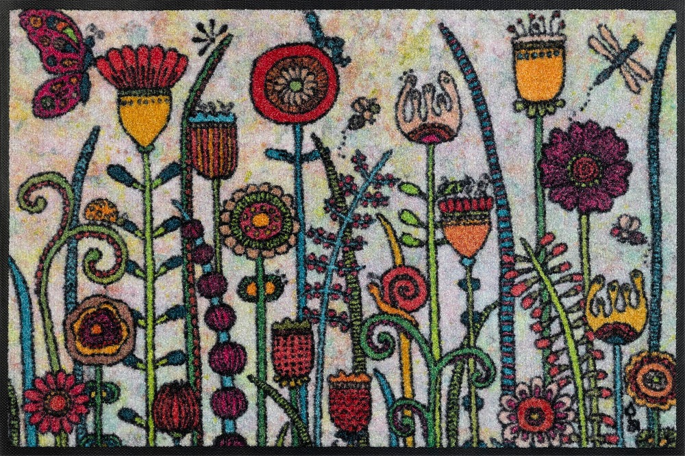 Image of wash+dry by Kleen-Tex Fussmatte »Sonnentag«, rechteckig, 7 mm Höhe, Schmutzfangmatte, Motiv Blumen, In- und Outdoor geeignet, waschbar bei Ackermann Versand Schweiz