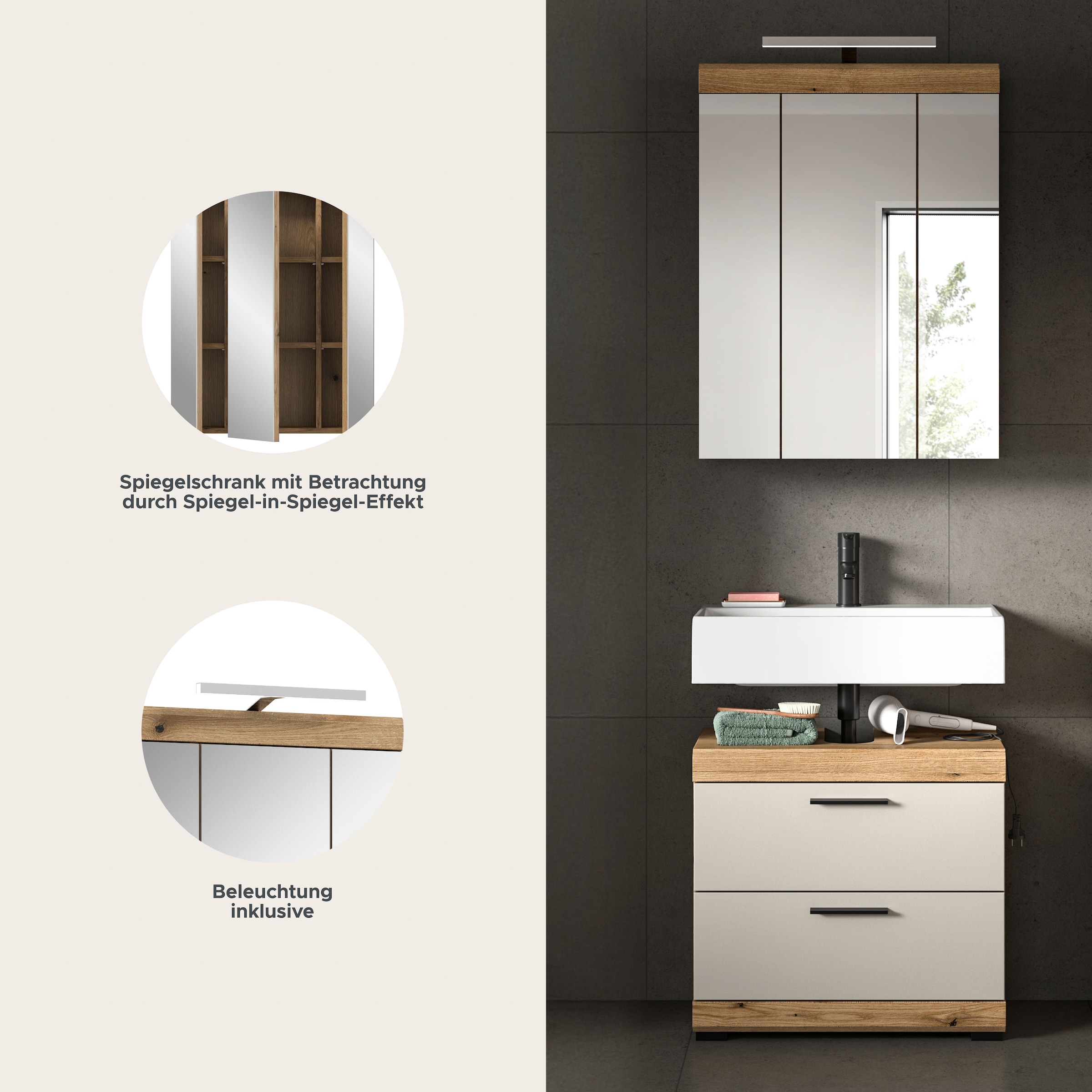 welltime Badmöbel-Set »Siena, 2 teilig, inklusive LED Beleuchtung, bestehend aus:« Set, TOPSELLER!, 