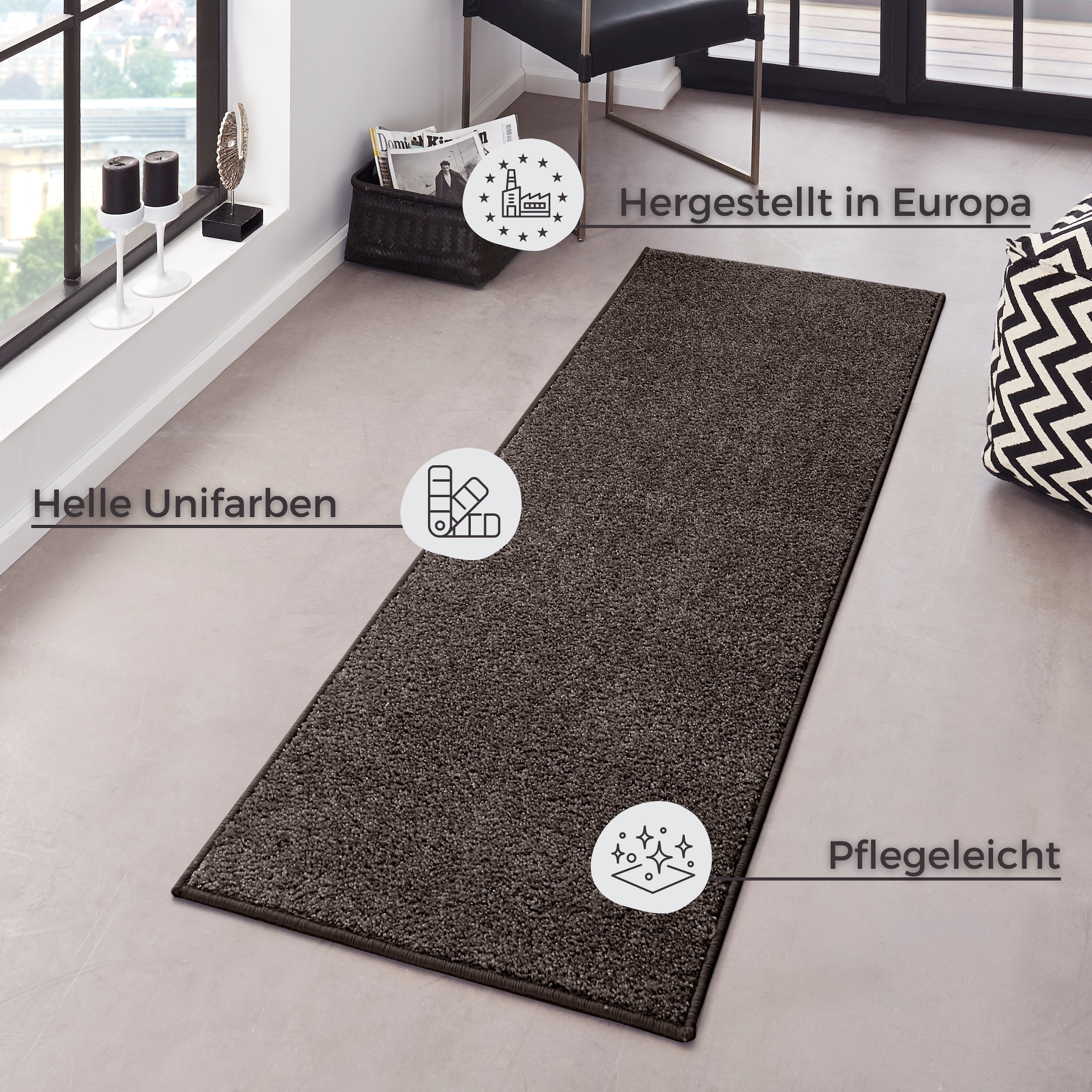 HANSE Home Teppich »Pure 100 Kurzflor«, rechteckig, 13 mm Höhe, Kurzflor, Unifarben, Läufer, Modern, Wohnzimmer, Kinderzimmer, Flur