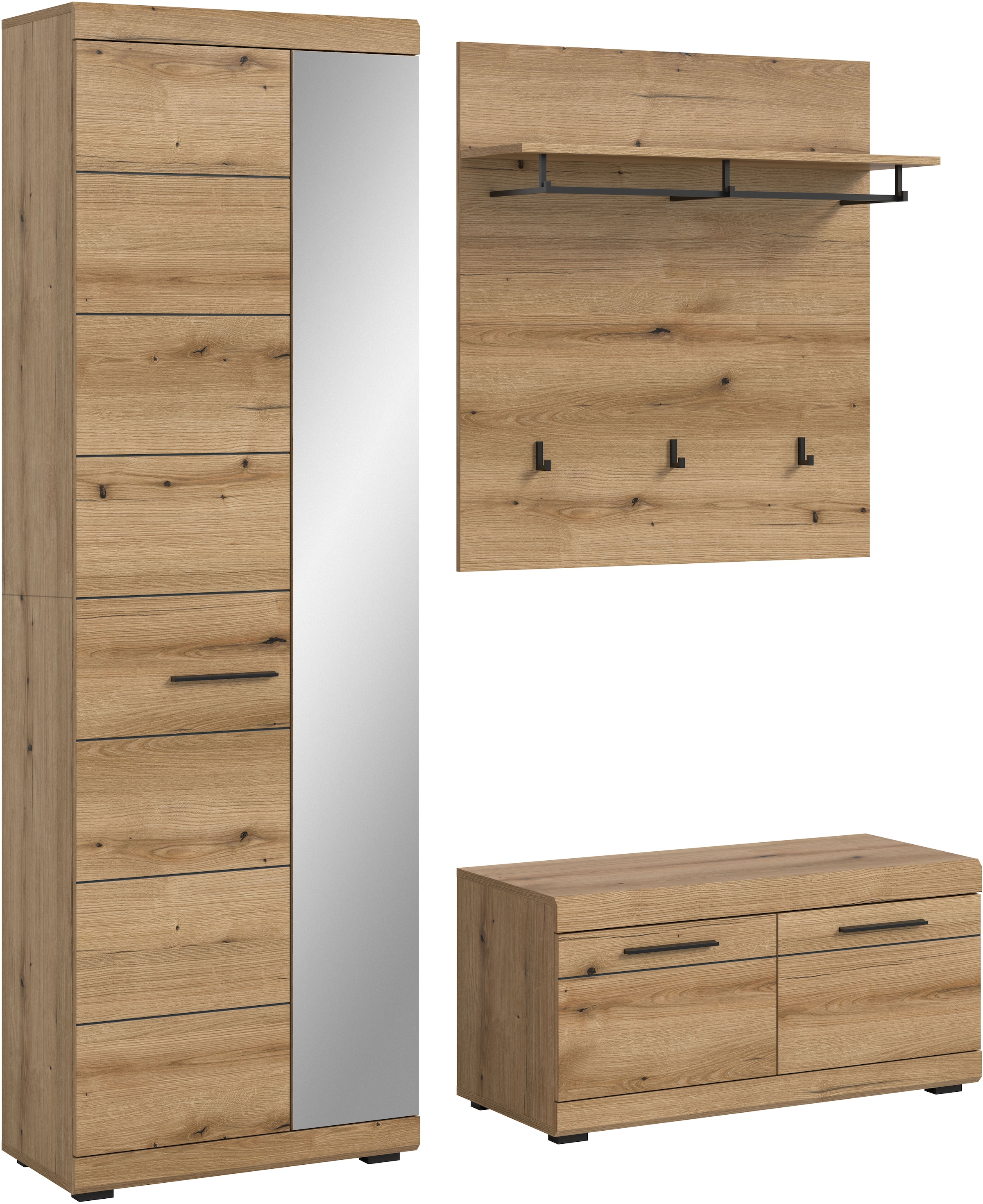 Image of Home affaire Garderoben-Set "SIENA, Breite 167 cm, 3-teiliges Set, individuell stellbar" Komplett-Set, bestehend aus: Garderobenschrank, Sitzbank und Garderobenpaneel, 3 Stk. tlg.