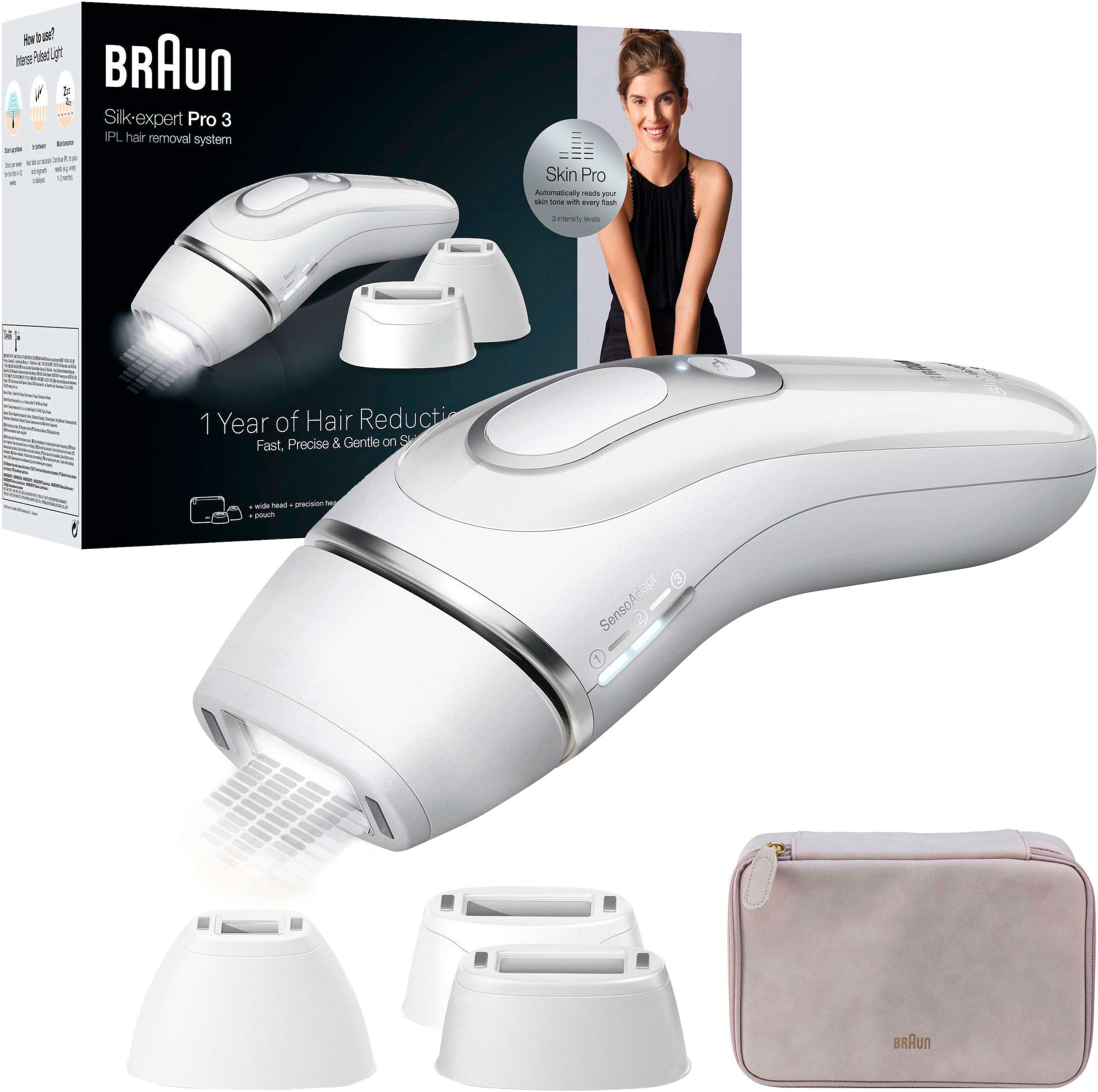 Image of Braun IPL-Haarentferner "Silk·expert Pro 3 PL3020 (Modell 2026) PL3230 (Modell 2025)" pro Minute bis zu 100 Lichtimpulse 3 Aufsätze, mit Aufbewahrungstasche