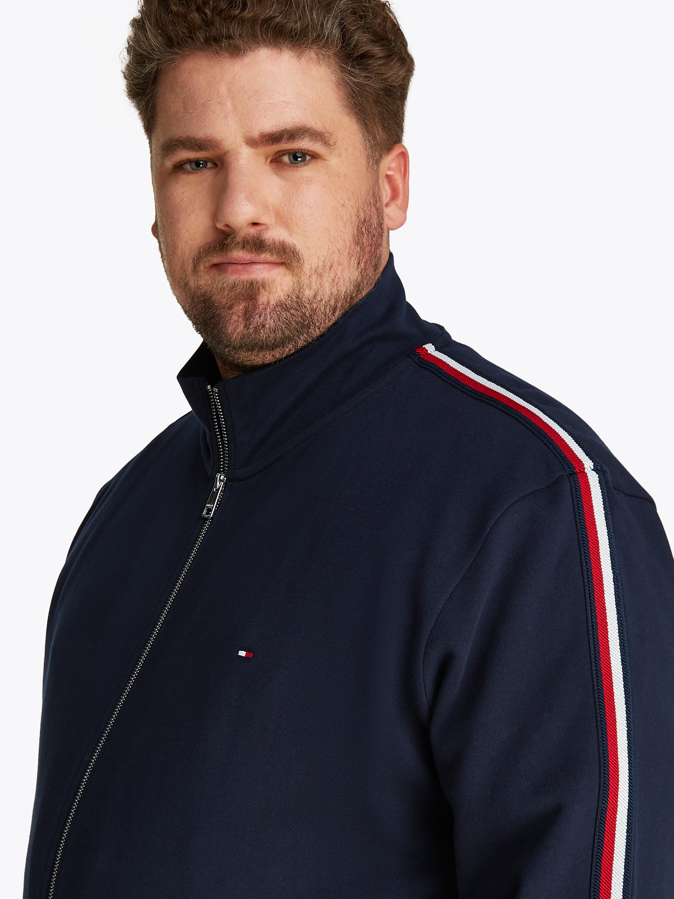 Tommy Hilfiger Big & Tall Sweatjacke »BT-GLOBAL STRIPE STAND COLLAR-B«, Grosse Grössen