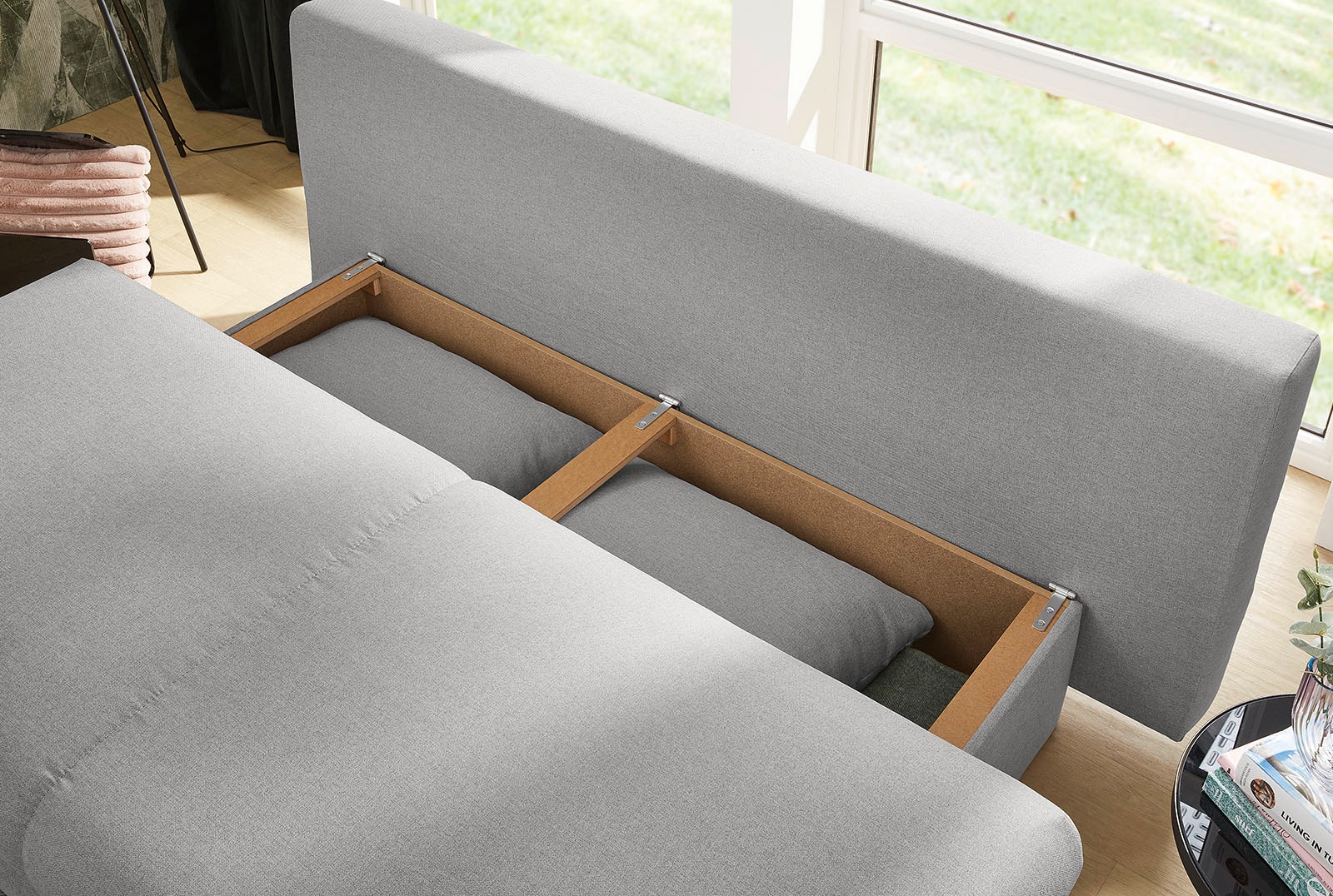 Jockenhöfer Gruppe Schlafsofa »Per, mit Gästebettfunktion, inklusive 4 Kissen«, Wellenschaumpolsterung und grosszügigem Stauraum/Bettkasten