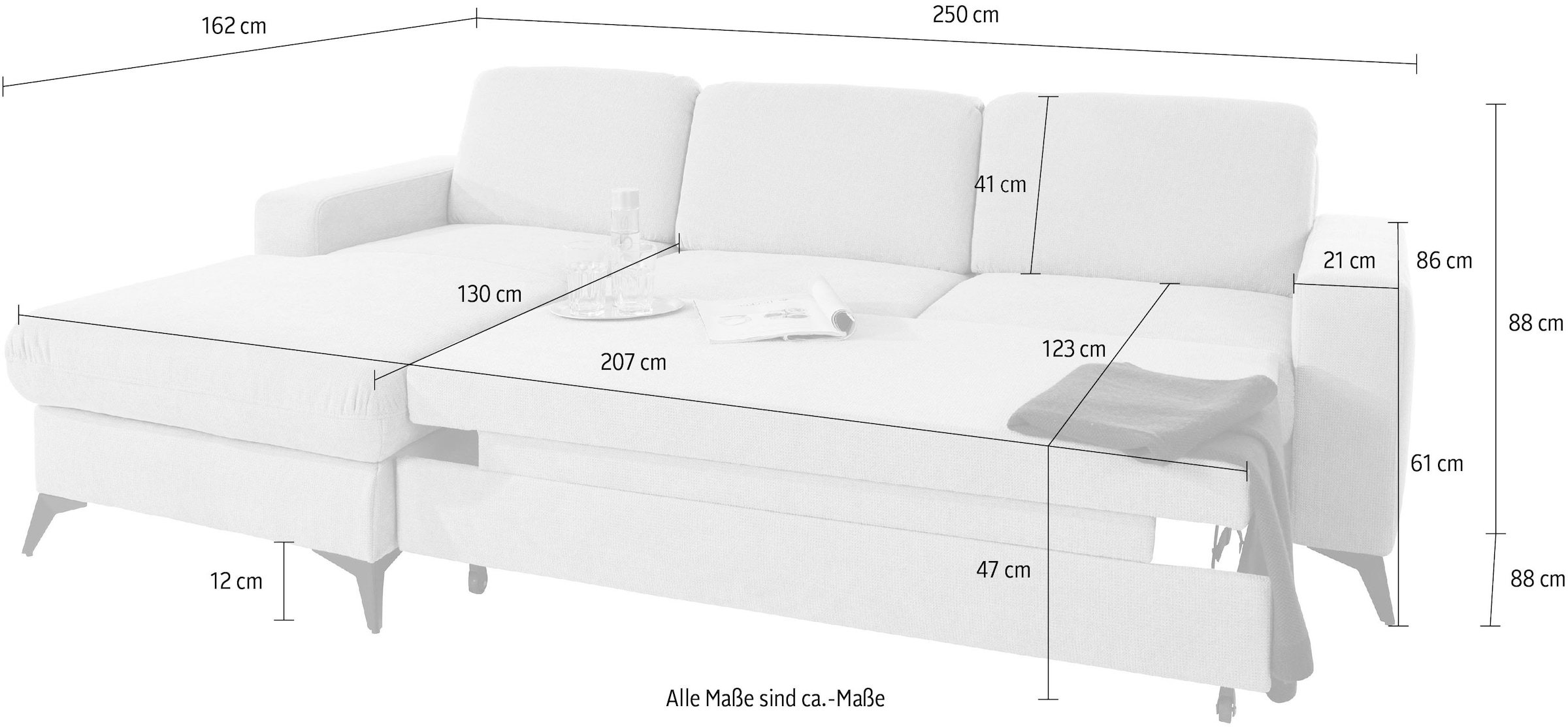 Places of Style Ecksofa »Lolland L-Form«, Wahlweise mit Bettfunktion und Bettkasten, Federkern