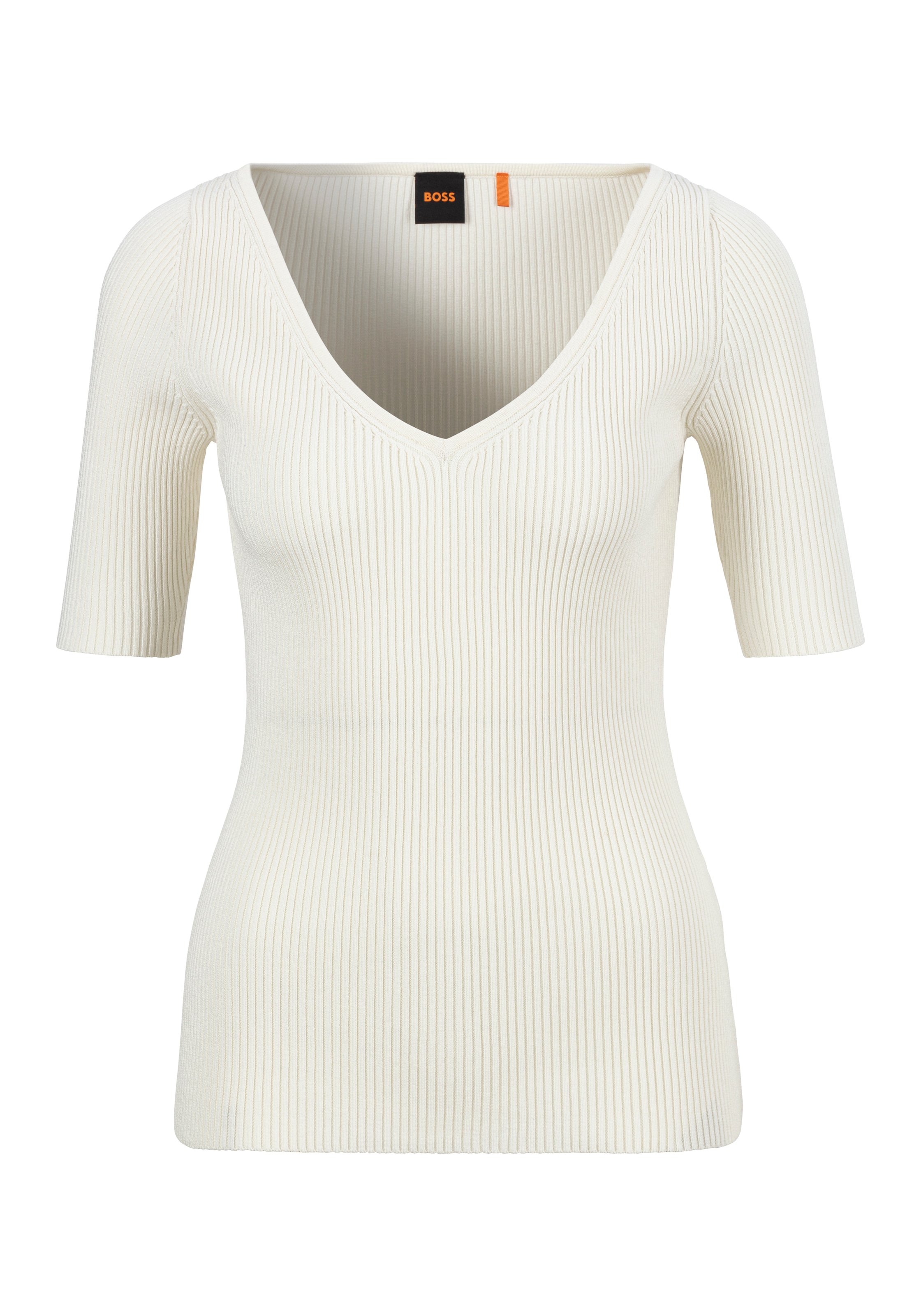 BOSS ORANGE Strickpullover »Faradisco Premium Damenmode« mit BOSS Metallcharm