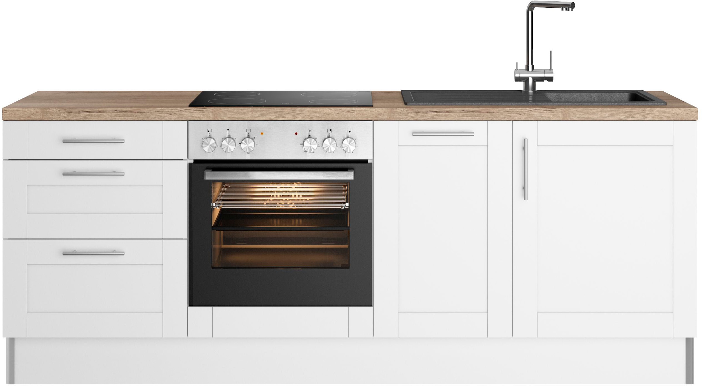 KOCHSTATION Küchenzeile »KS-Ahus«, 225 cm breit,wahlweise mit E-Geräten,Soft Close Funktion, MDF Fronten