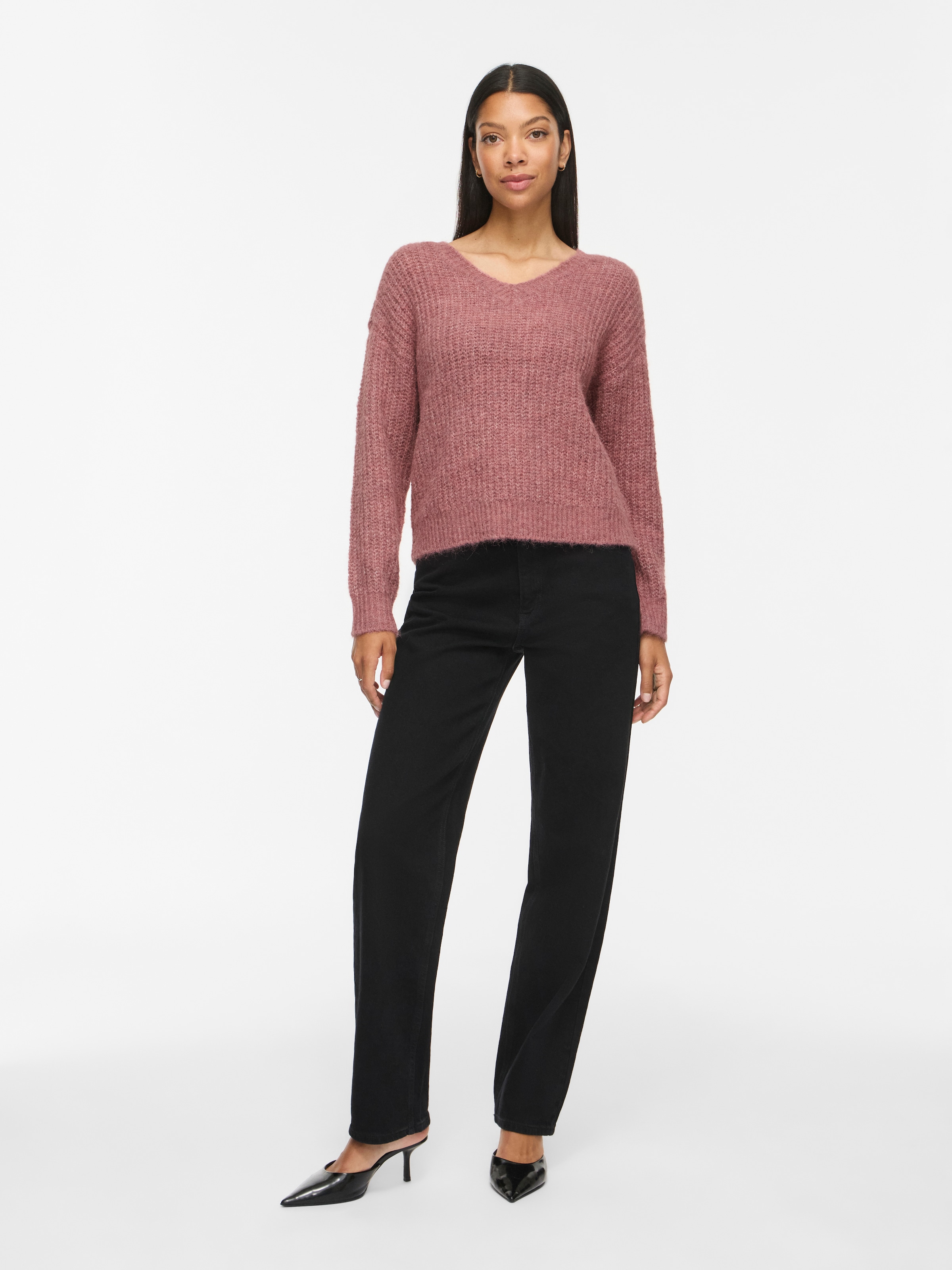 Vila V-Ausschnitt-Pullover »VILAMPE V-NECK L/S KNIT TOP-NOOS« Materialmix, regular fit