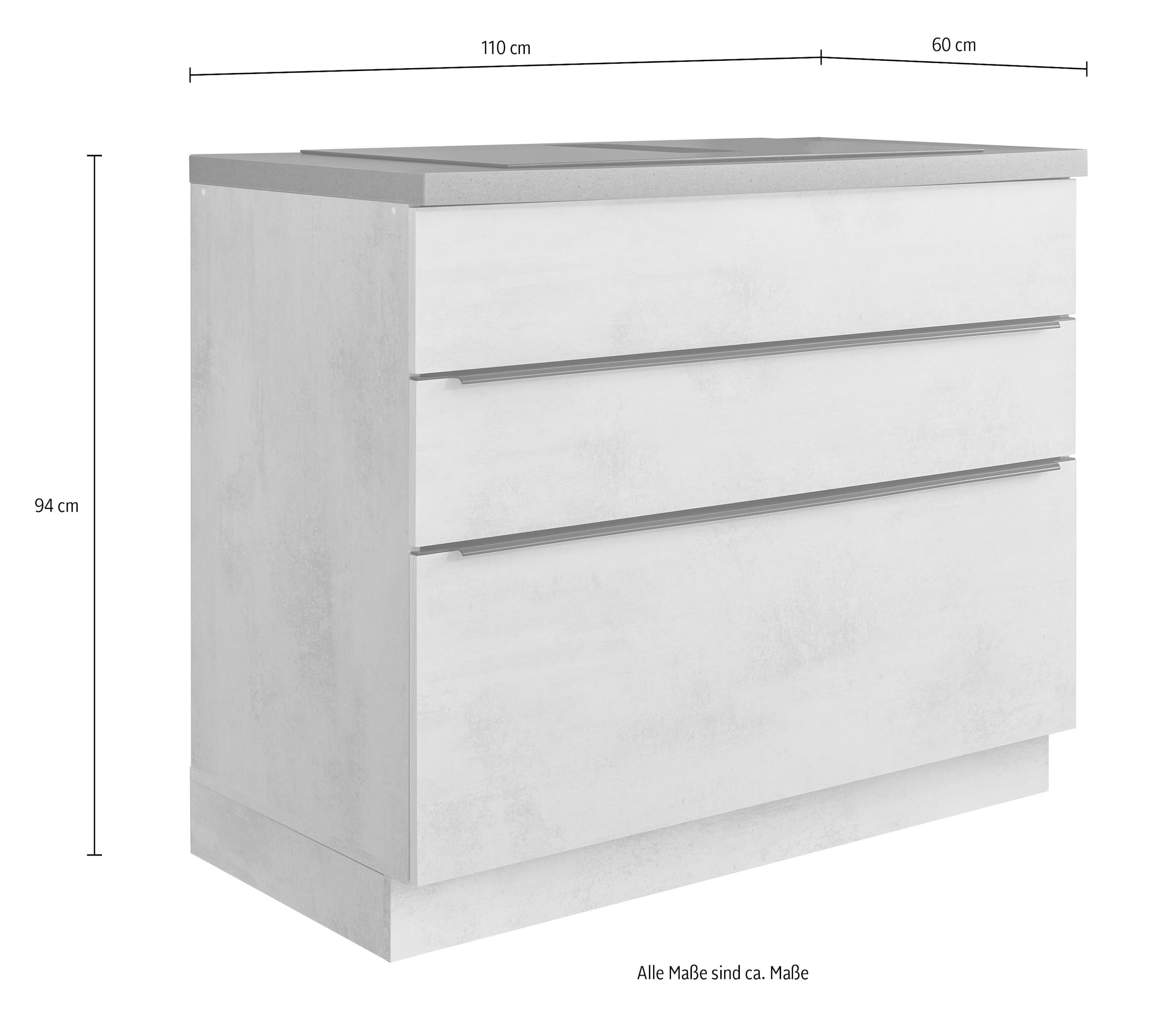 BASIC by Balculina Armoire d'encastrement pour table de cuisson »Sanibel Küchenschrank mit Schubladen,  BxHxT 110 x 94 x 60« 1 cuis tlg. Largeur 110cm, revêtement mélaminé, 2 tiroirs spacieux
