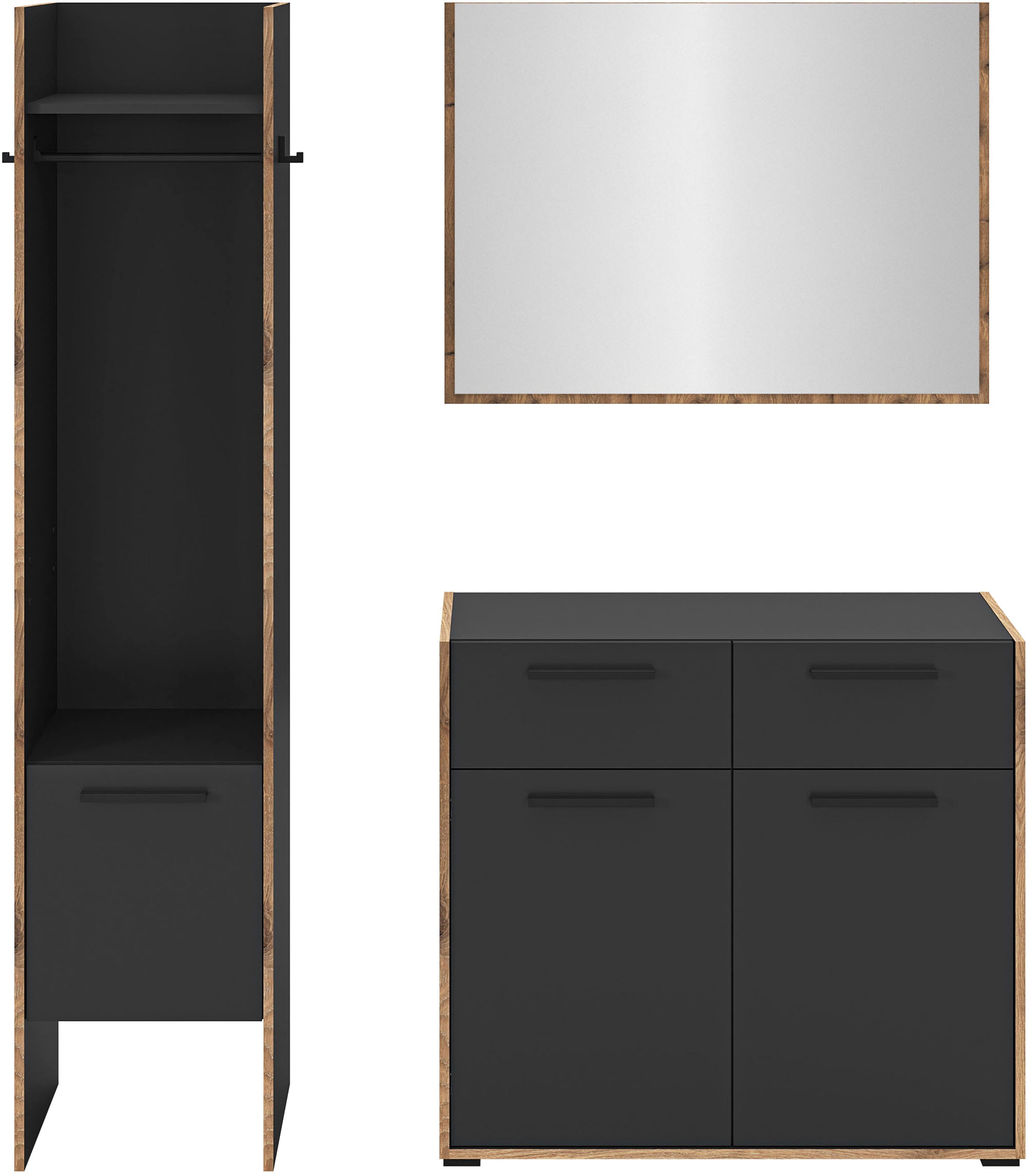 Home affaire Ensemble de vestiaires »MUSTA, 3-teilig: Garderobenschrank, Kommode & Garderobenspiegel«
