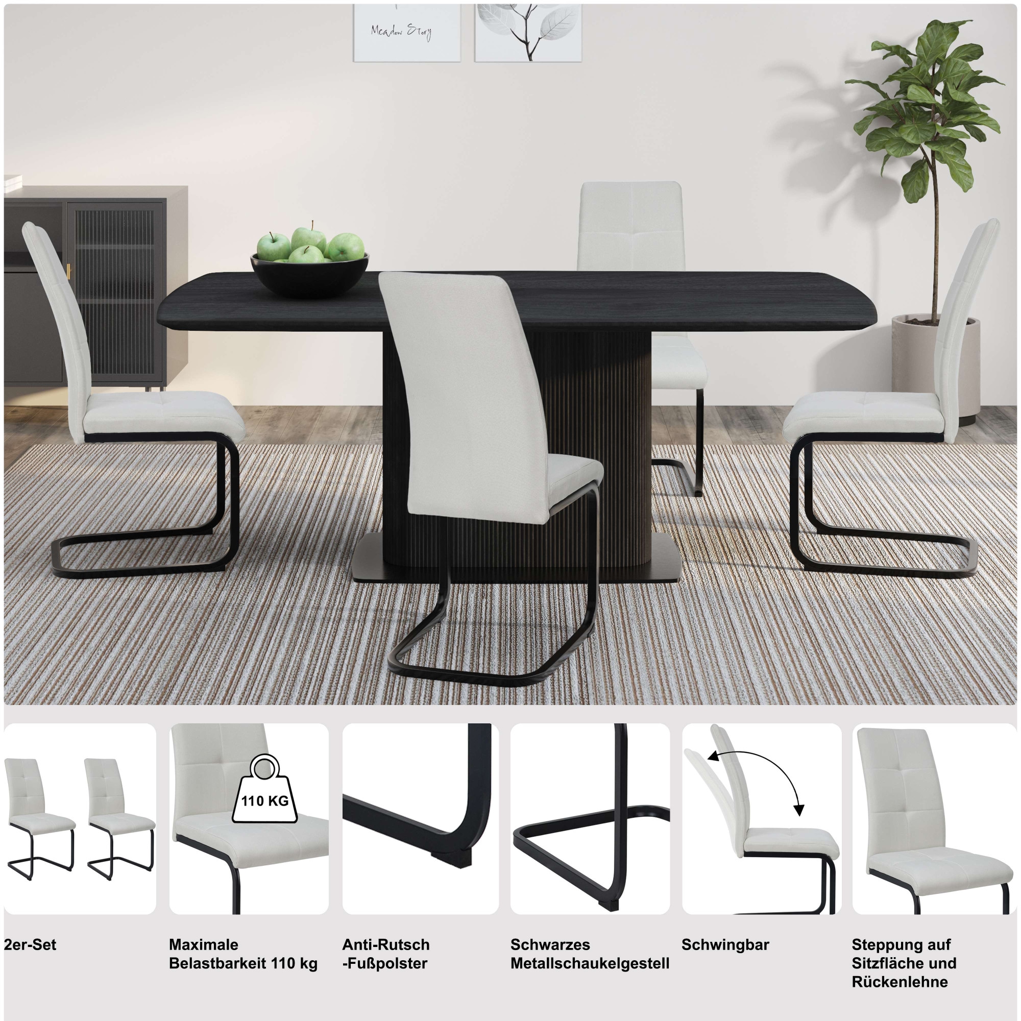 GOODproduct Chaise de salle à manger »Calgoty« (Ensemble) 2 cuisFreischwinger