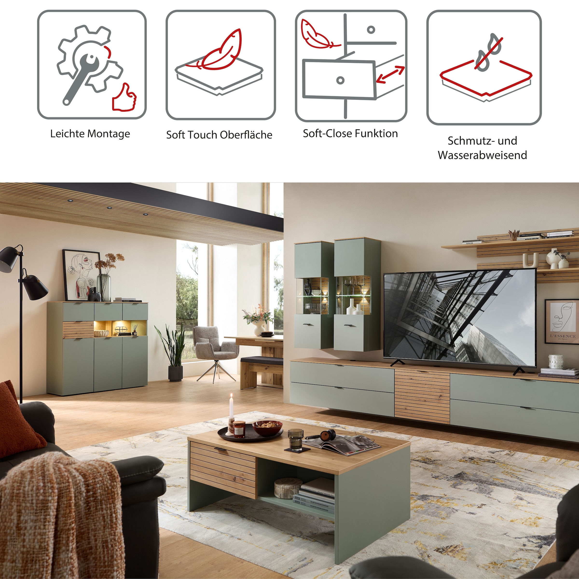 Innostyle Meuble TV »INA TV-Lowboard, 140 x 51 x 44 cm (B/H/T)« 1 cuis tlg. utilisable debout/suspendu, clapet, tiroir, softclose