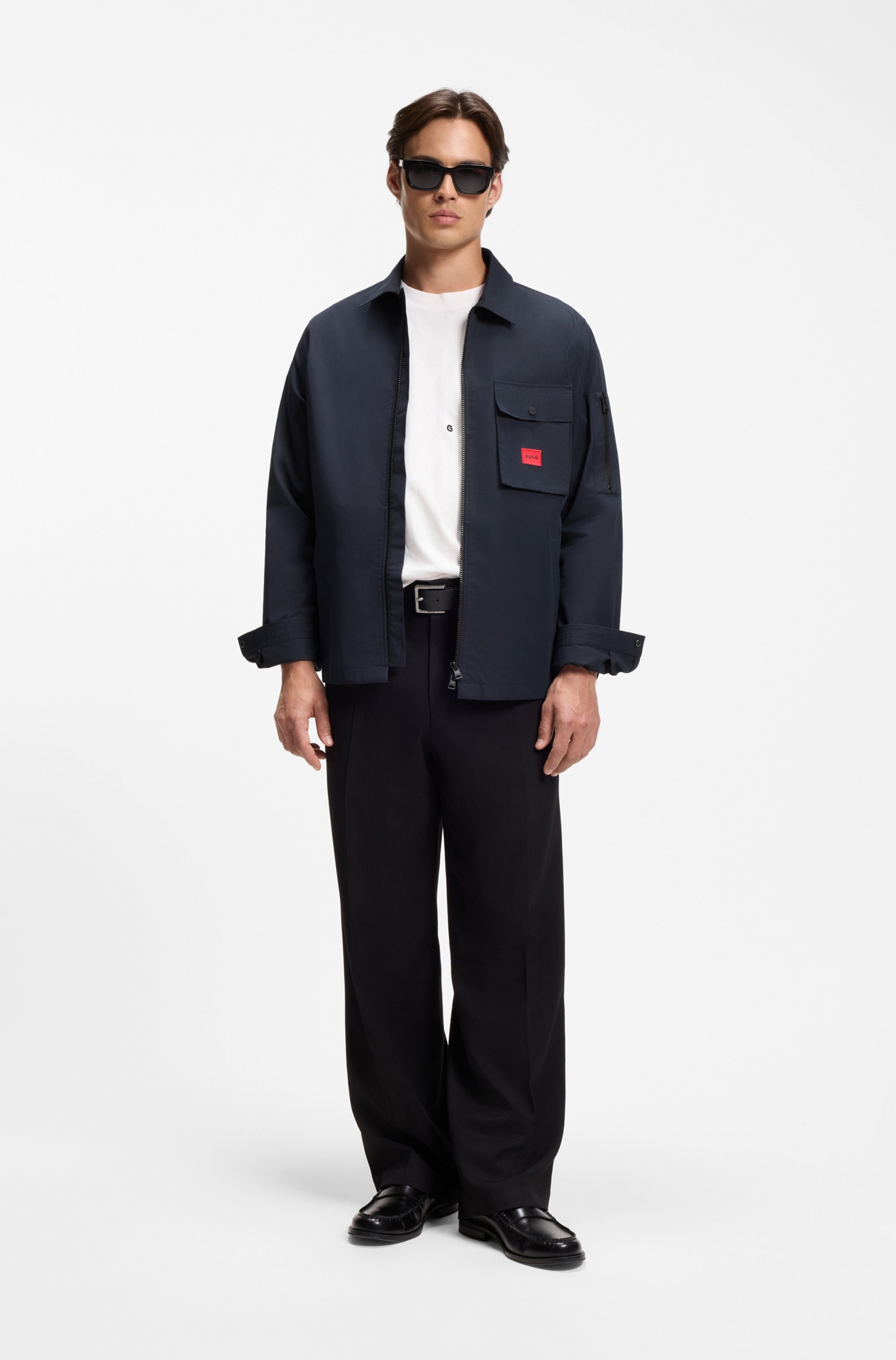 HUGO Chemise à manches longues »Emmond« coupe oversize, fermeture zippée bidirectionnelle, mélange de coton,