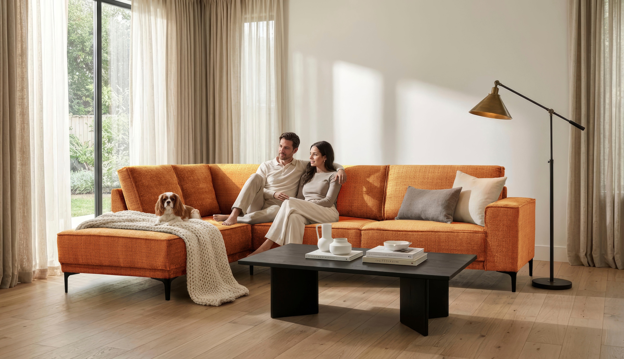 GOODproduct Ecksofa »OLAND Chenille L-Form, B: 289 cm, Skandi-Design« Struktur, Flachgewebe, Luxus-Microfaser, Boucle
