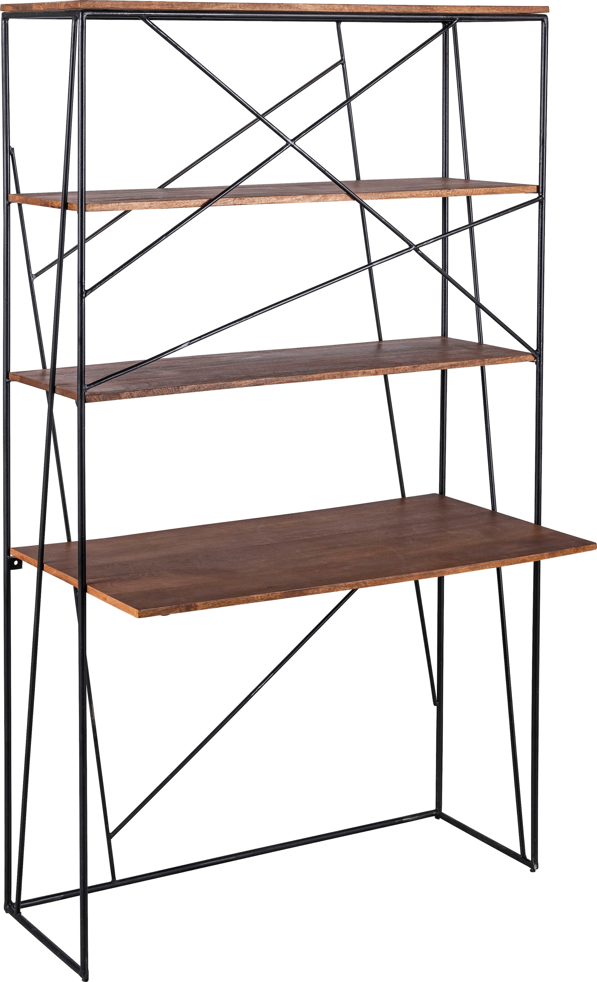 SIT Secrétaire »Spoleto aus Mangoholz mit Metallregal Industrial« Étagère ouverte avec surface d'écriture intégrée au design industriel