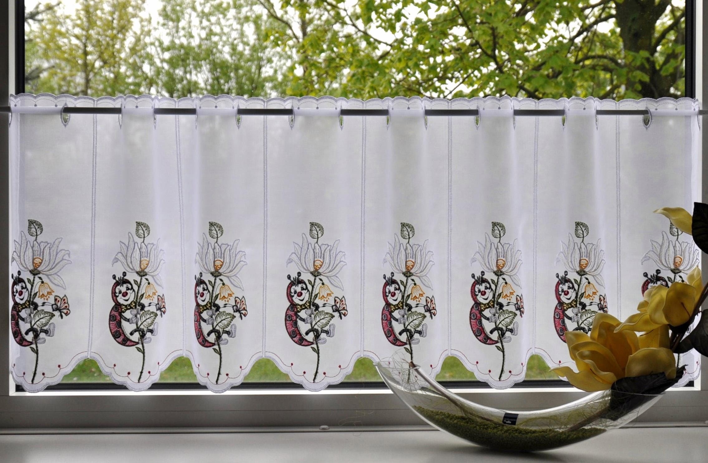 Stickereien Plauen Scheibengardine »Marienkäfer« Stangendurchzug 1 Stk. tlg.