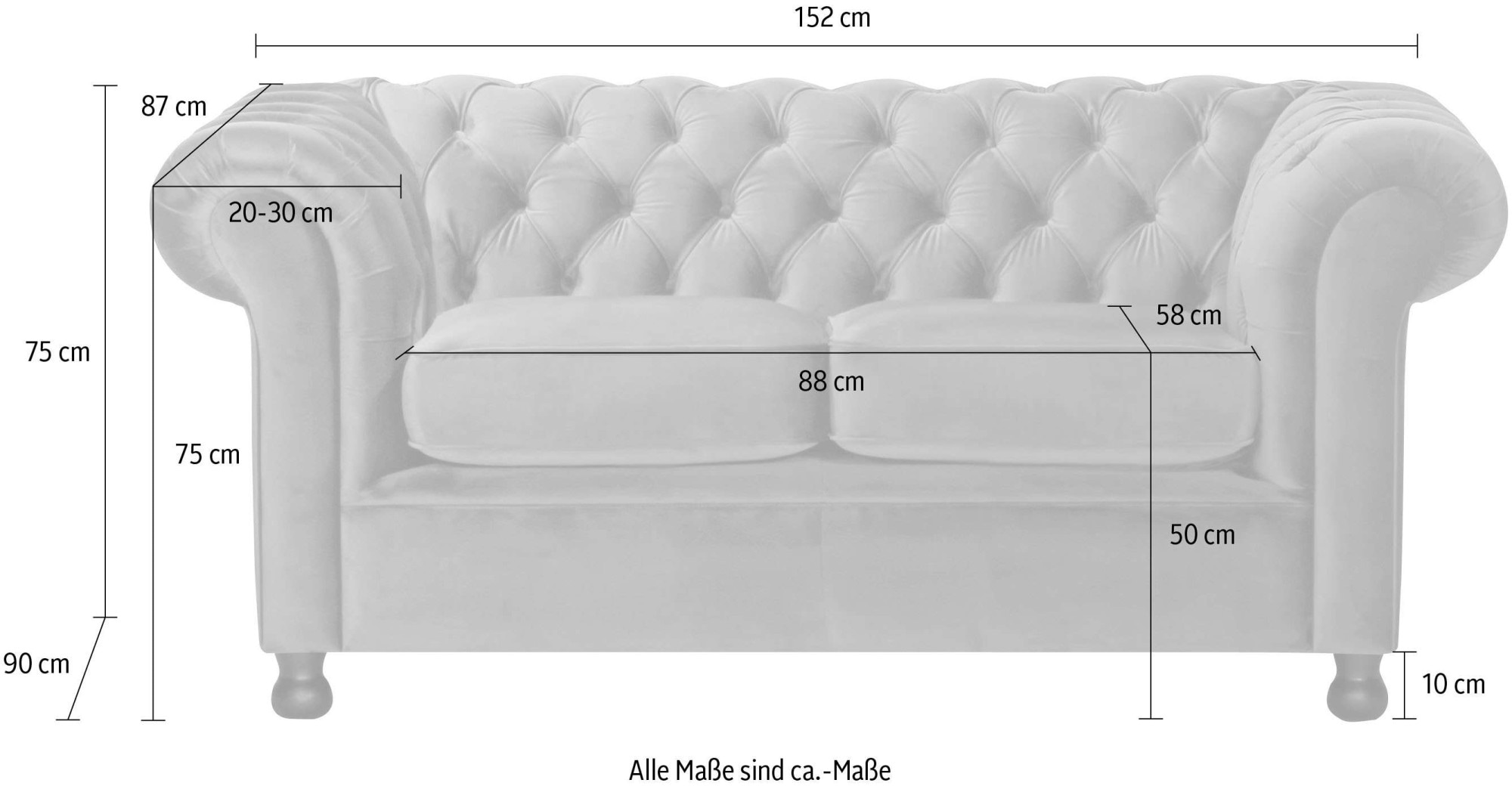 Home affaire 2-places »BRONNOY Chesterfield Sofa mit aufwendiger Knopfheftung, Breite 152 cm« Sofa mit geschwungenen Armlehnen, Chesterfield-Optik, Glamour
