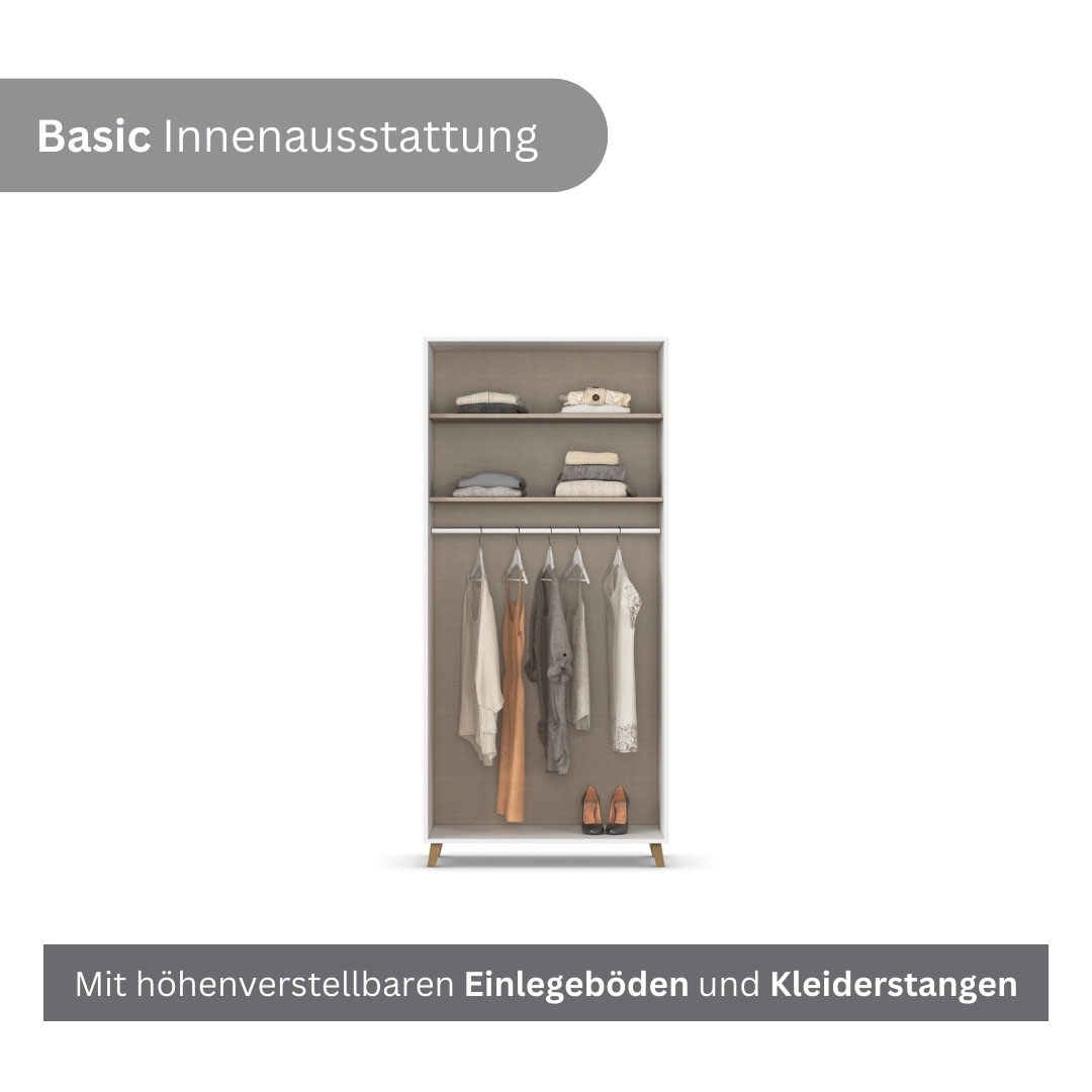 rauch Kleiderschrank »Drehtürenschrank Schrank Garderobe SHINJO Breiten 93/140/187 cm« in 3 verschiedenen Ausstattungen BASIC/CLASSIC/PREMIUM,  Griffe und Füsse aus Massivholz, viel Stauraum MADE IN GERMANY