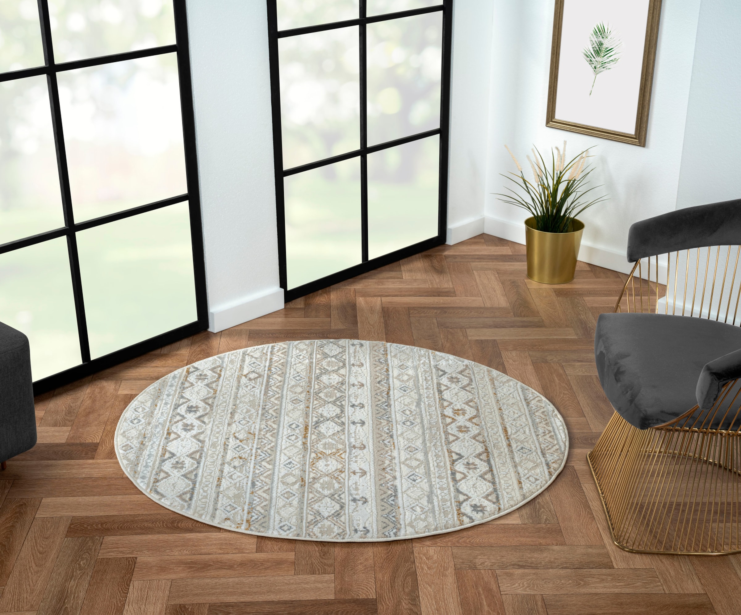 Image of Myflair Möbel & Accessoires Teppich "My Nomady, LAGERRÄUMUNG" rund 10 mm Höhe Kurzflor, Scandi-Design, besonders weich durch Microfaser