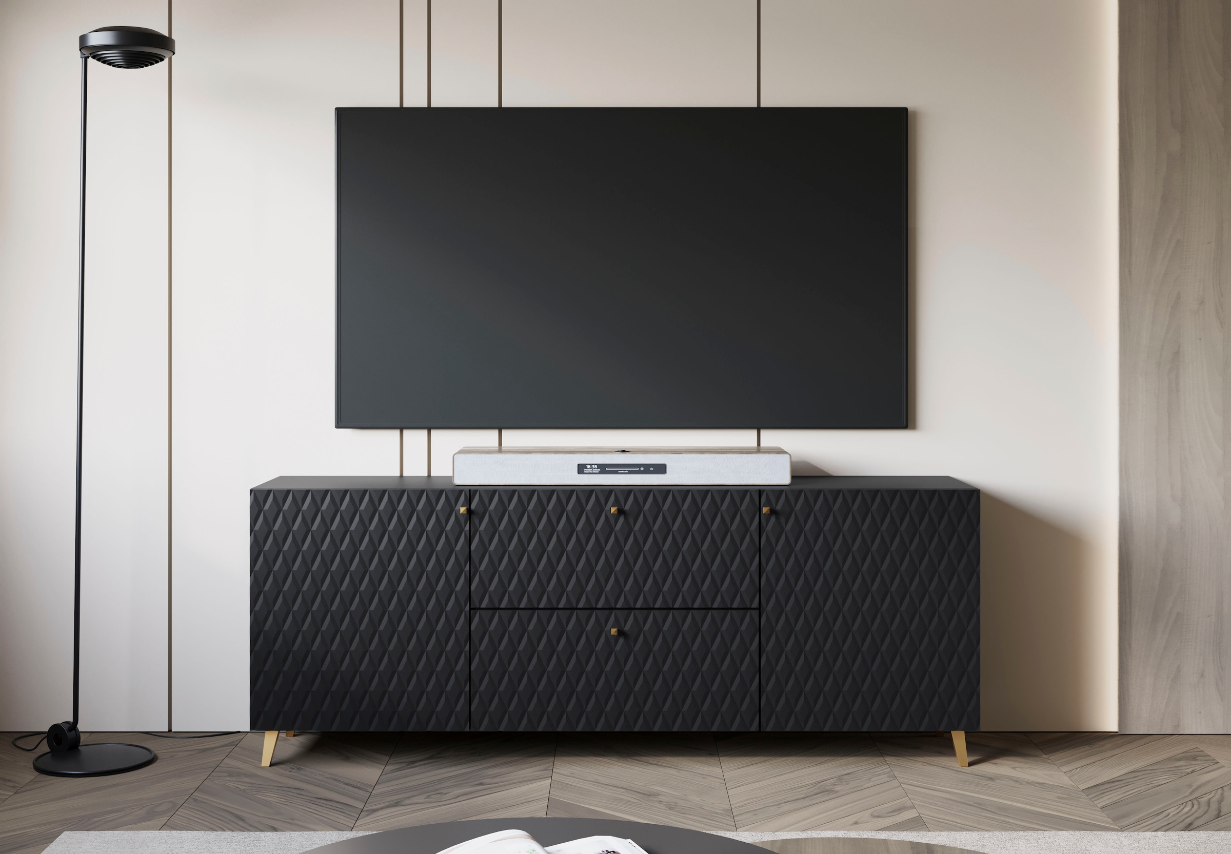 Home affaire Table basse »Phuket, Front MDF« 2 Schubladen, 4 Türen, 6 geschlossenen Fächern, Breite 180cm