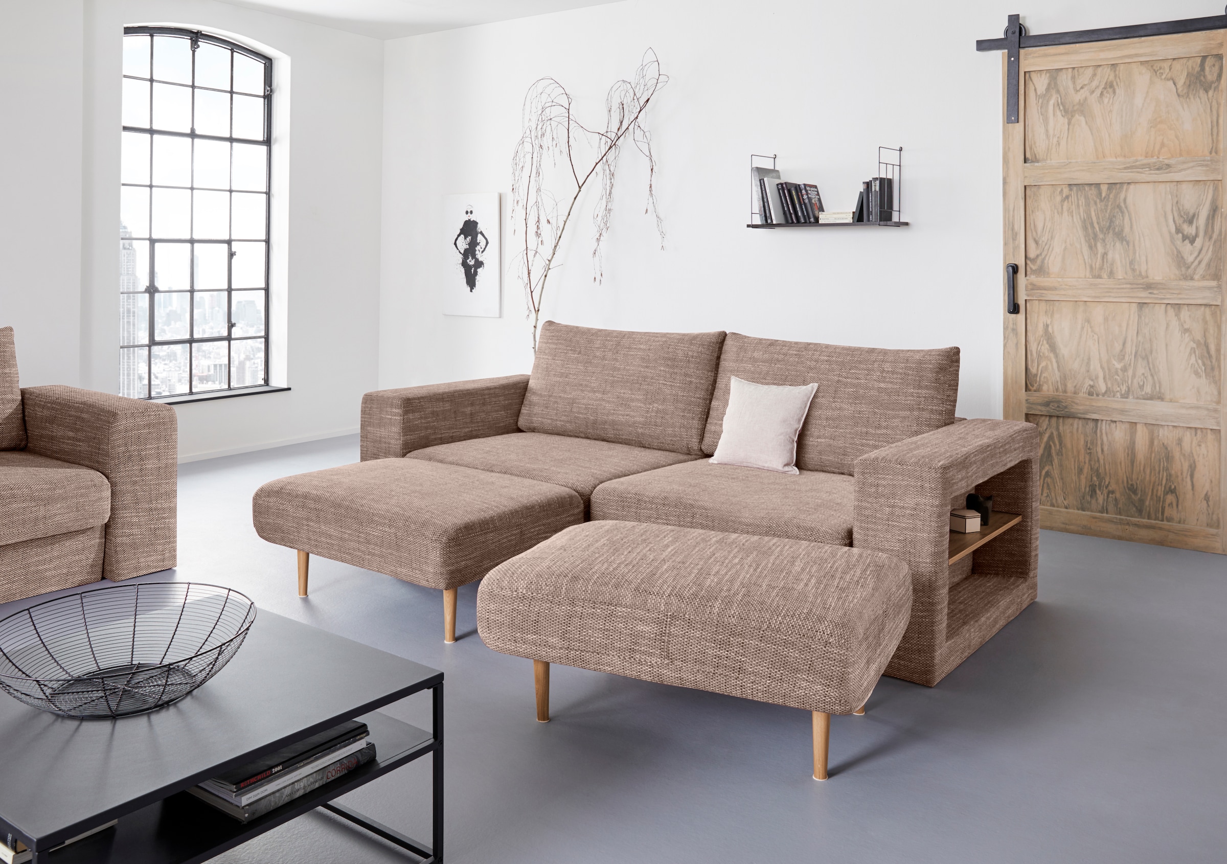 LOOKS by Wolfgang Joop 4-Sitzer »Looksvb«, Verwandlungssofa: aus Sofa wird Sofa mit 2 Hockern, mit Regalfunktion