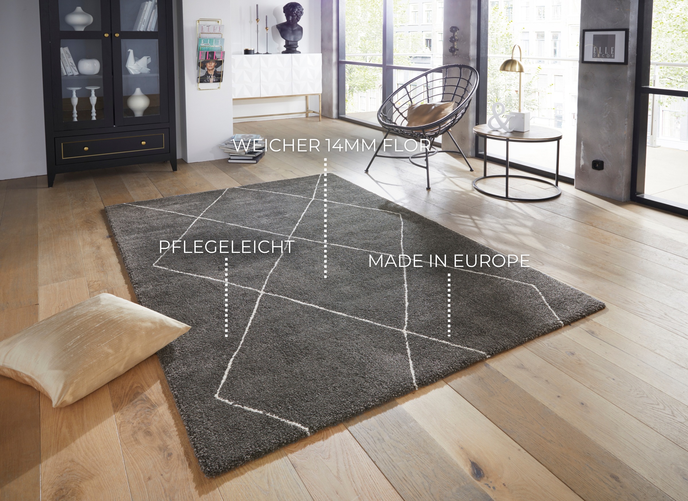 ELLE DECORATION Teppich »Massy«, rechteckig, 14 mm Höhe, Kurzflor, Teppich, Modern, Scandi, 3D Effekt, Wohnzimmer, Schlafzimmer