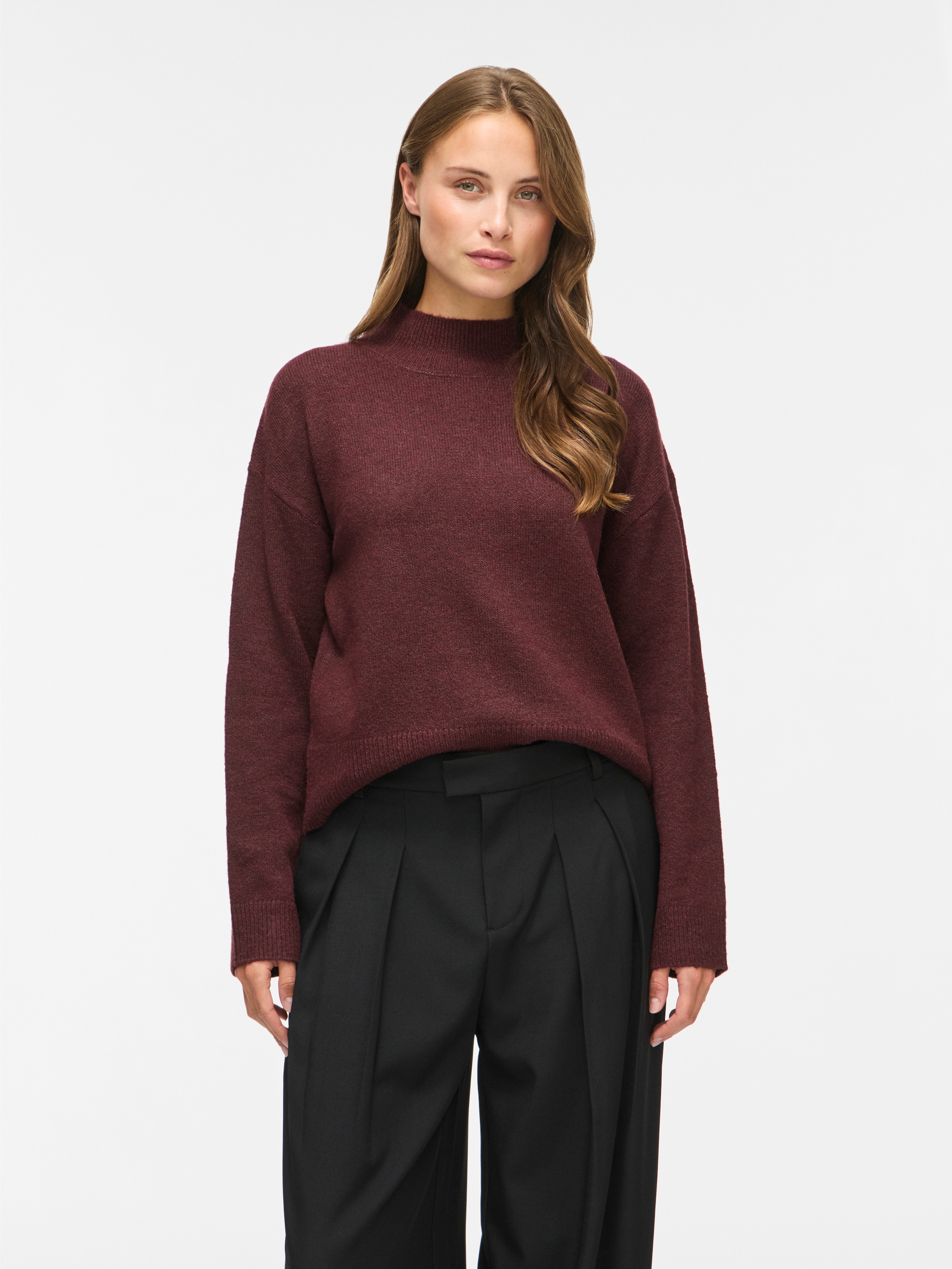 Image of Vila Strickpullover "VIAYLIN HIGHNECK L/S KNIT TOP/PB" Materialmix, Stehkragen