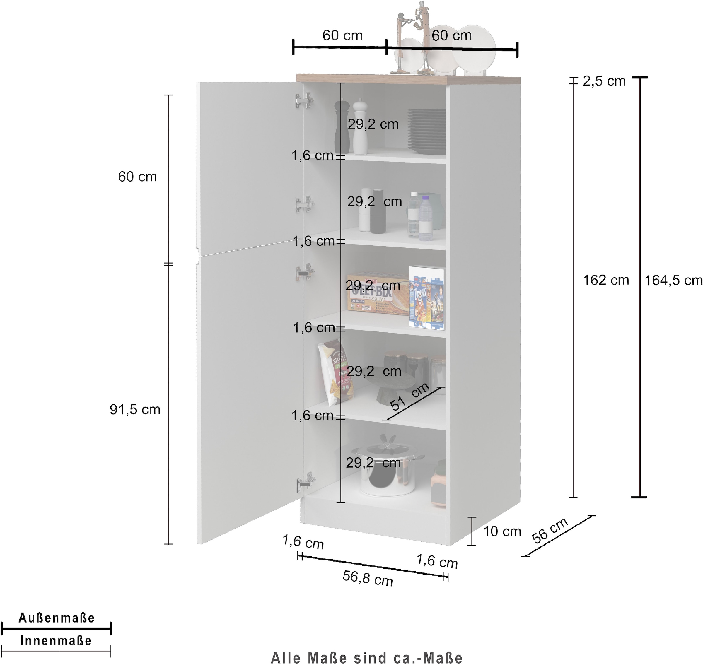 KOCHSTATION Vorratsschrank »KS-Sole,Hauswirtschaftsschrank,Stauschrank,Küchenschrank«, Breite/Höhe 60/165 cm, 5 Fächer