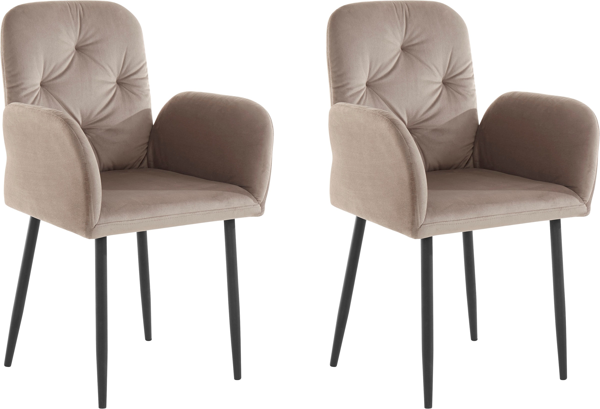 Image of Leonique Esszimmerstuhl »Fowey«, 2 St., Veloursstoff, im 2er Set erhältlich, mit Diamant Steppung an der Rückenlehne, Sitz und Rücken gepolstert, mit schwarzen Metallgestell, in verschiedenen Farbvarianten erhältlich, Sitzhöhe 49 cm bei Ackermann Versand 