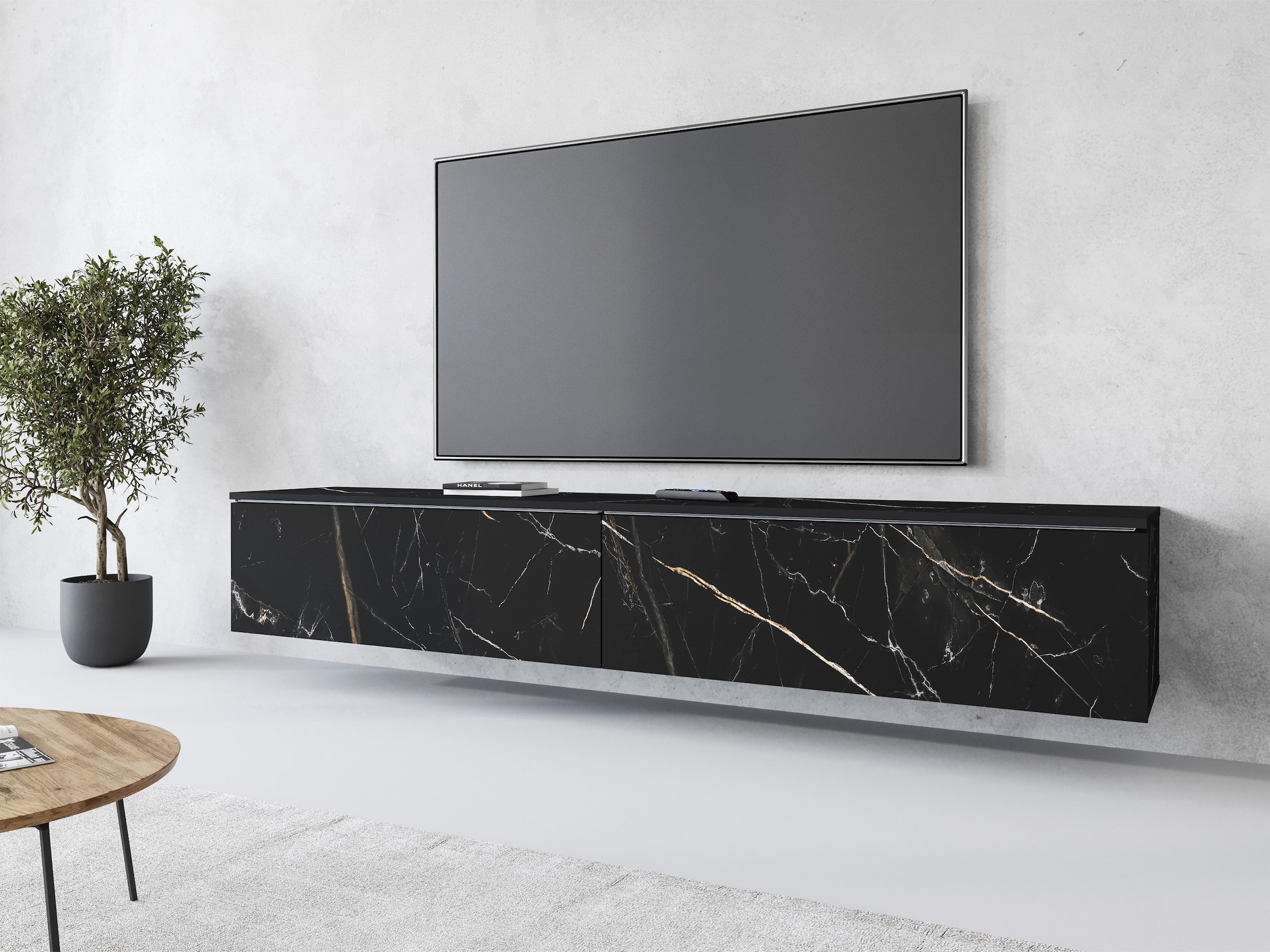 Home affaire Table basse »LOWBOARD VERA, wahlweise mit oder ohne Beleuchtung« Modernes griffloses TV-Board, 180 cm TV-Schrank, stehend und hängend