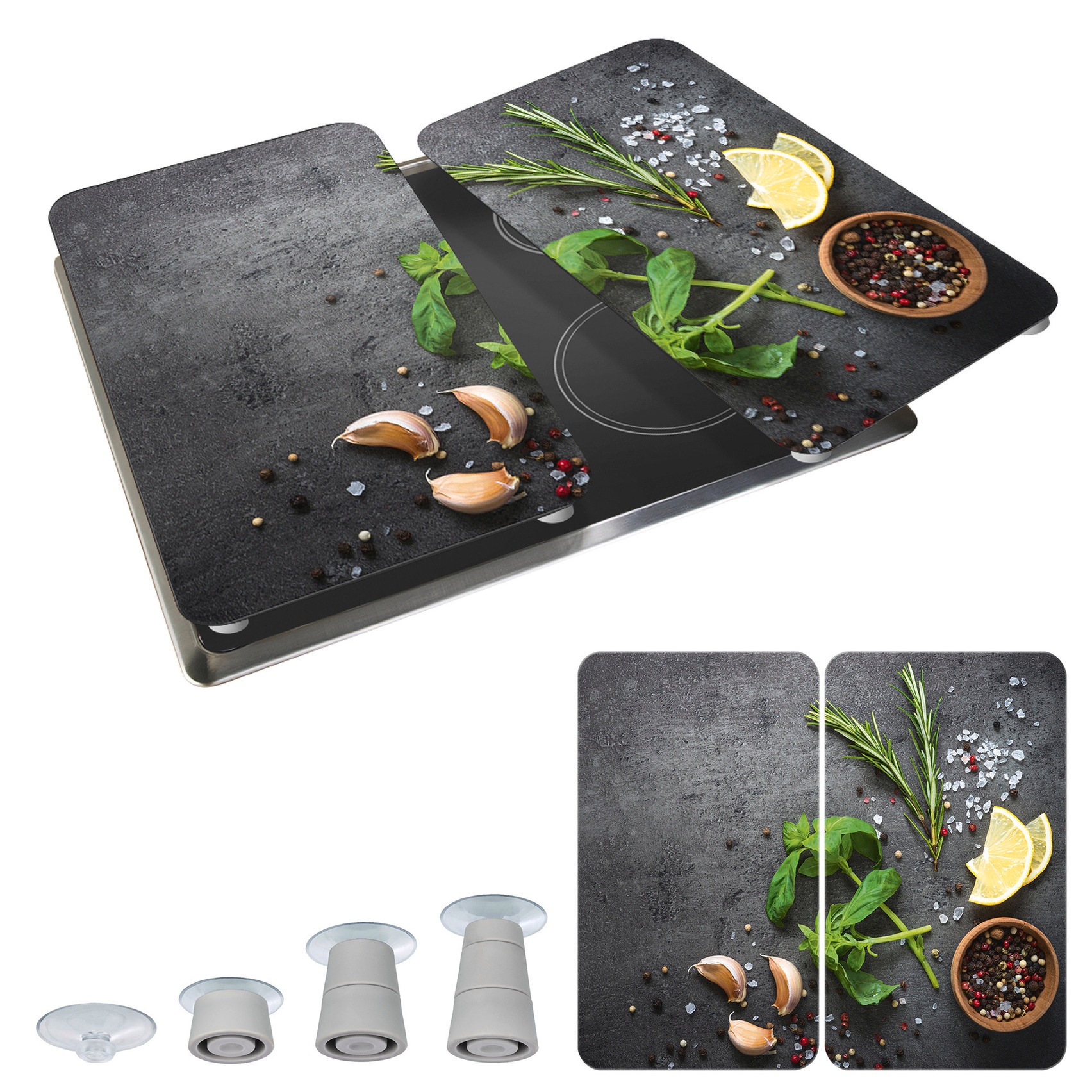 WENKO Plaque de recouvrement de la cuisinière »Universal Modell Kräuter« Herdabdeckung für alle Herdarten, kratzfest, mit rutschfesten Füssen