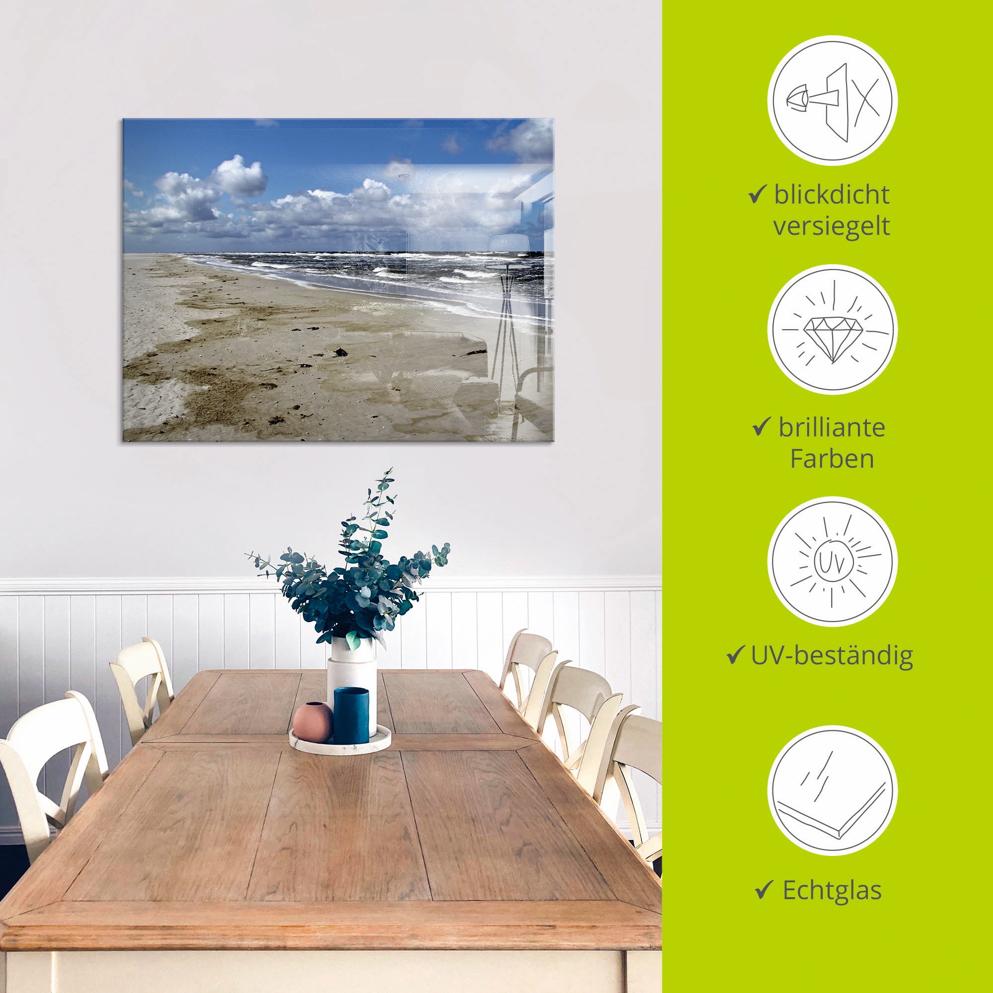 Artland Glasbild »Nordsee - Urlaubsfeeling pur«, Strand, (1 St.), in verschiedenen Grössen