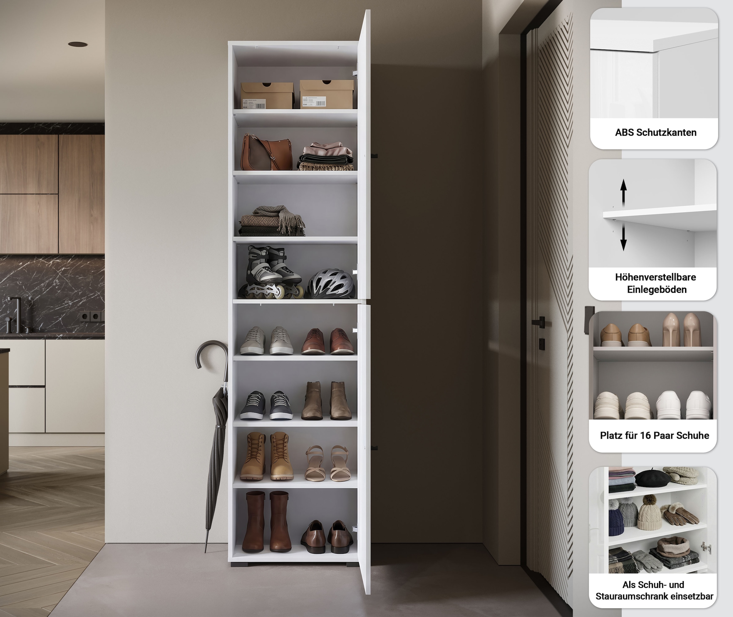 Home affaire Armoire à chaussures »Schuhkommode Dino« armoire de couloir avec étagères réglables, LxHxP : 50 × 190 × 33 cm