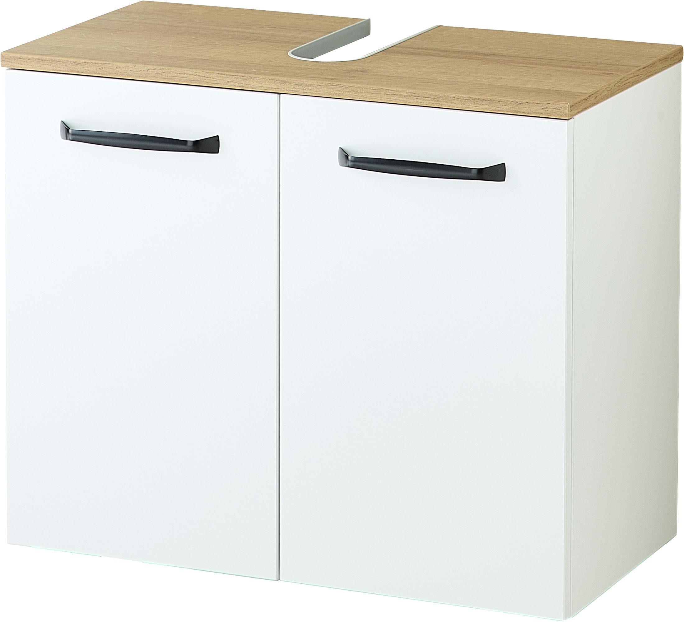 Saphir Armoire sous lavabo »Quickset 500, 2 Türen, Siphonausschnitt« Armoire sous lavabo avec amortisseur de porte, poignées noires