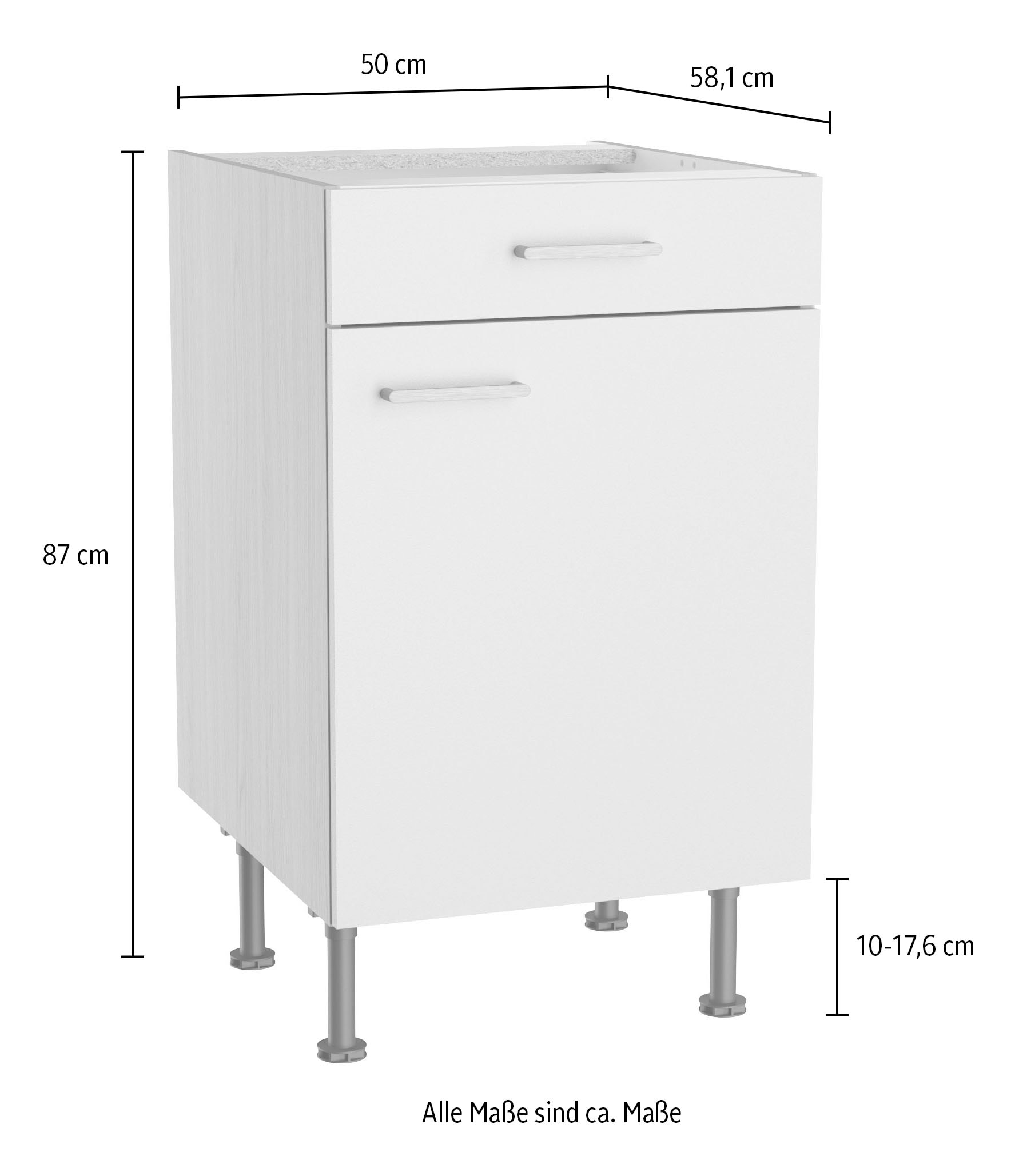KOCHSTATION Unterschrank »KS-Lucy« Breite 50 cm, höhenverstellbare Füsse, Soft-Close