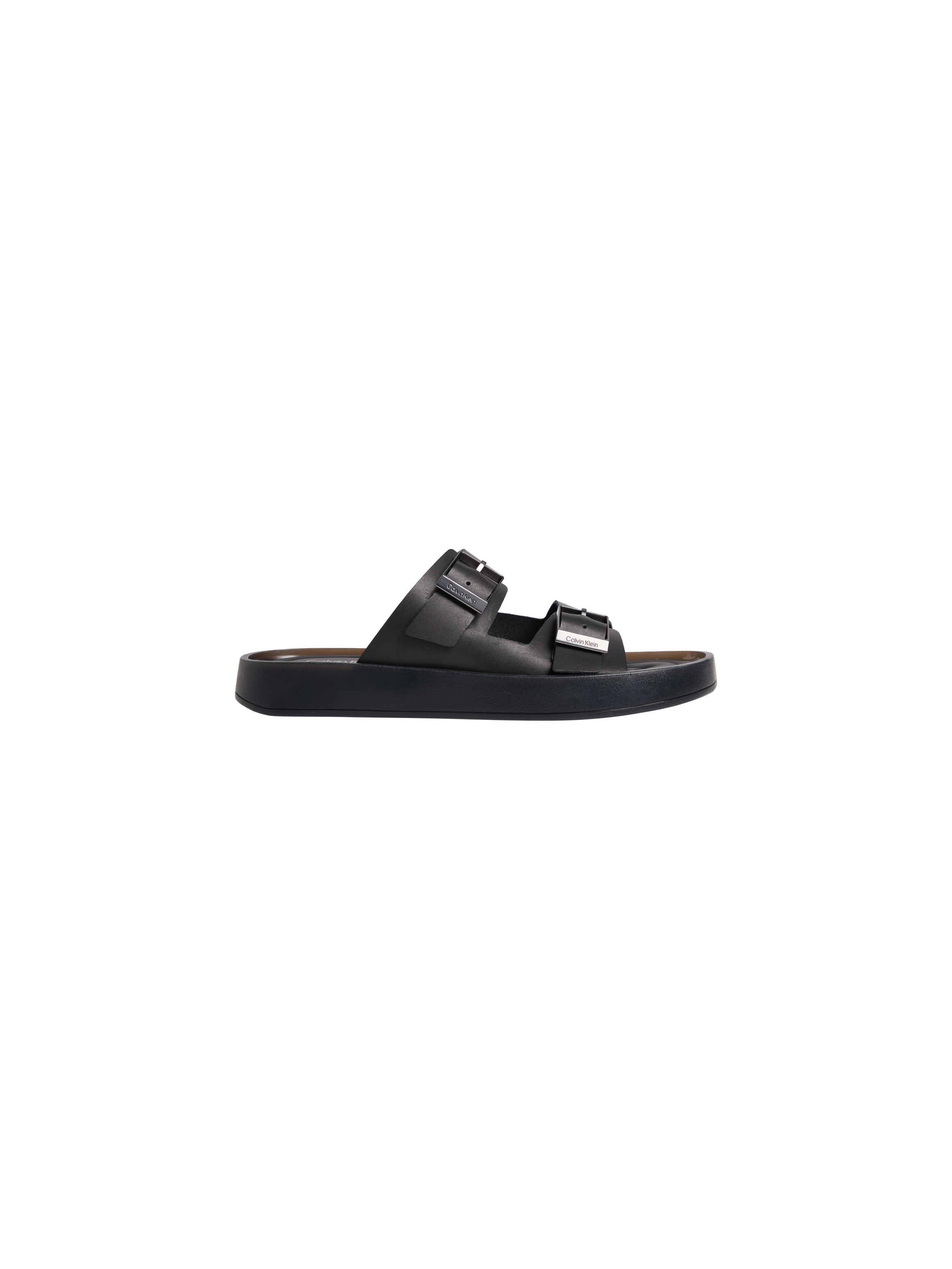 Calvin Klein Pantolette »ERGON DOUBLE BAR SANDAL LTH«  chaussure de plage, chaussure d'été, plat uni avec logo
