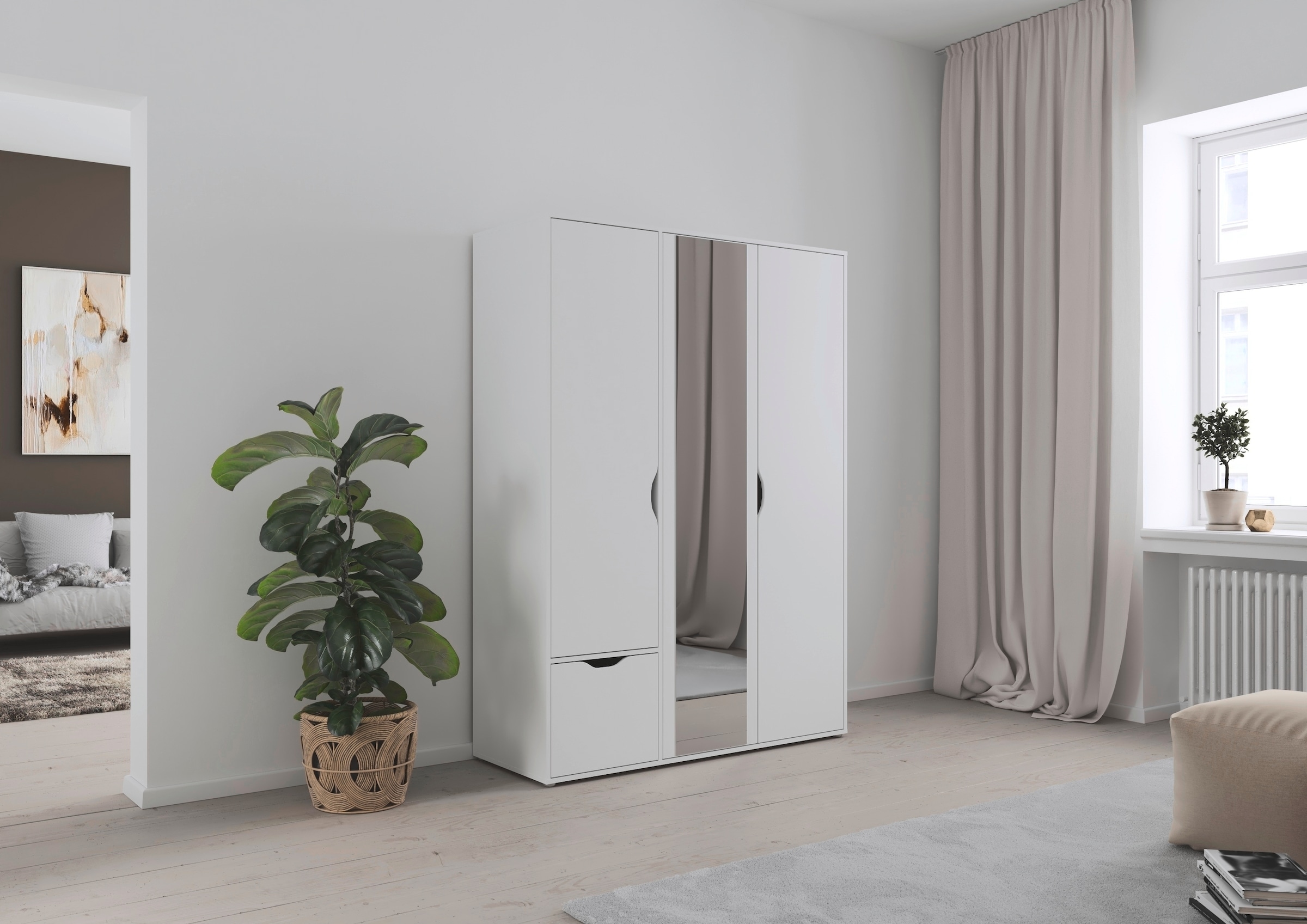rauch Kleiderschrank »Drehtürenschrank Schrank Garderobe Wäscheschrank NARAI mit Schubladen« in 3 verschiedenen Ausstattungen BASIC/CLASSIC/PREMIUM,  Griffausfräsungen für eine grifflose Optik TOPSELLER MADE IN GERMANY