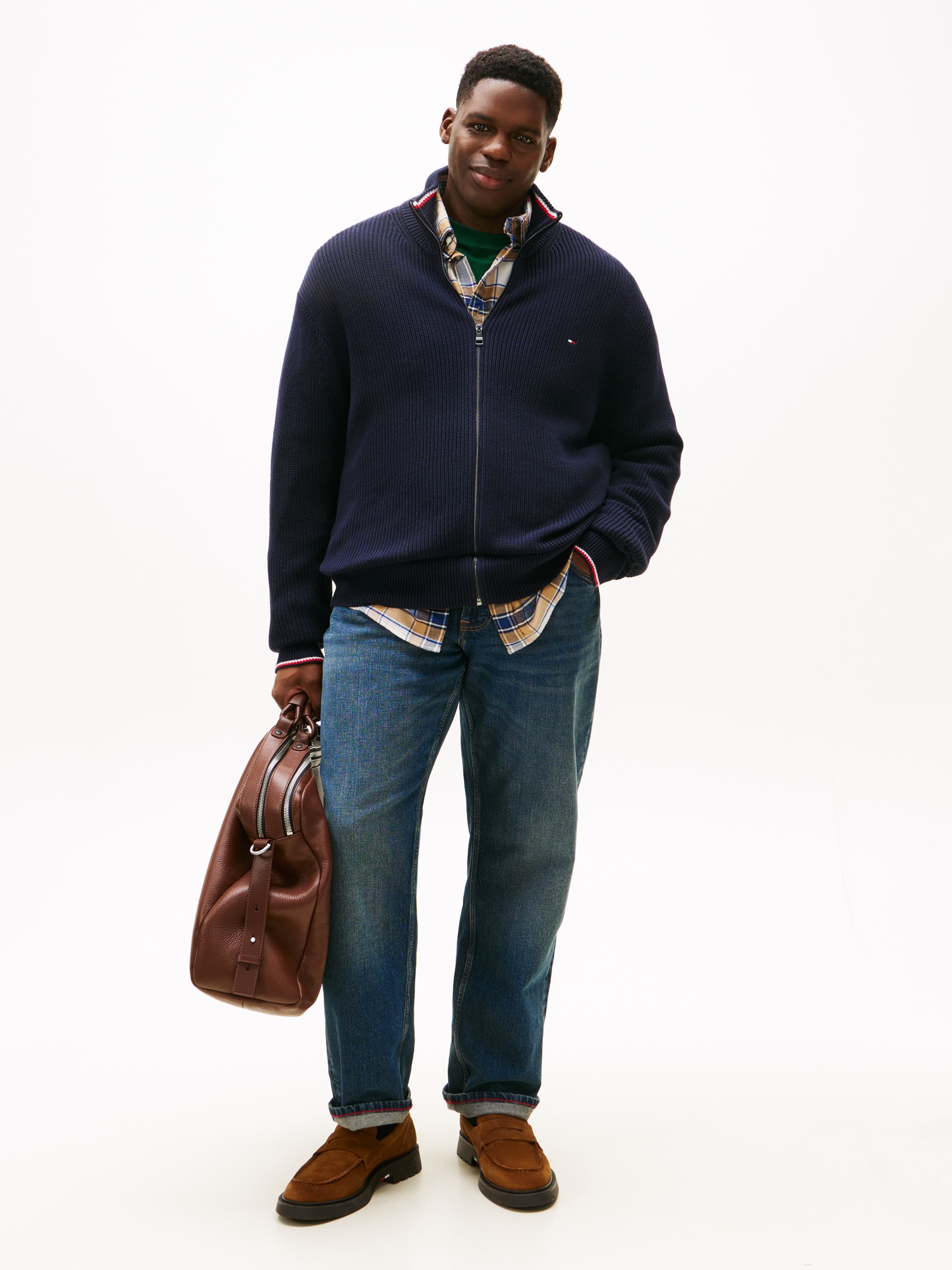 Tommy Hilfiger Big & Tall Strickjacke »BT-RWB RIB ZIP THROUGHB«, Grosse Grössen, aus Rippstrick, mit Stehkragen