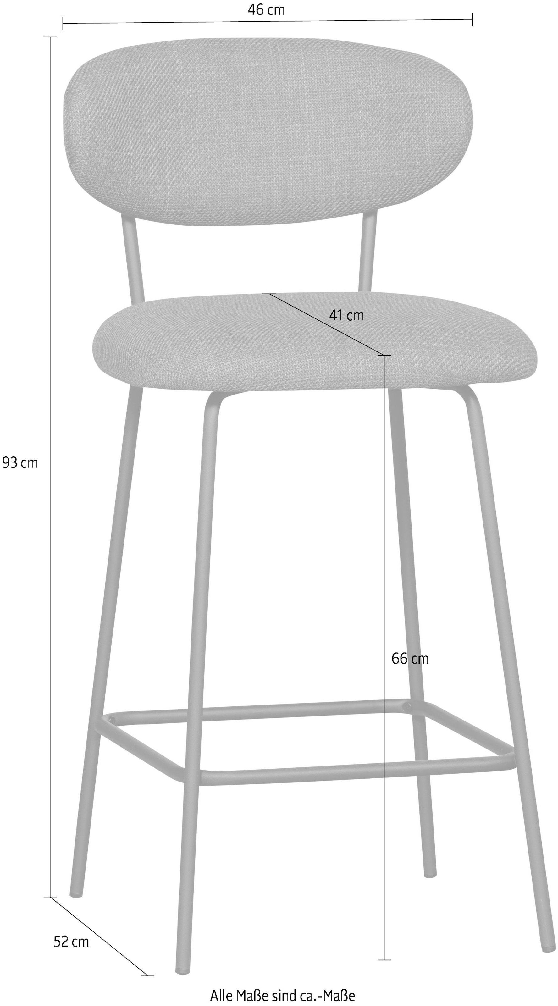 WOOOD Tabouret de bar »Kjeld mit Base-Gewebtem Bezug und Metallgestell B 46 x T 52 x H 93 cm« 2 cuis tlg. revêtement tissé avec effet mélangé 3D, capacité de charge 120 kg, facile d’entretien