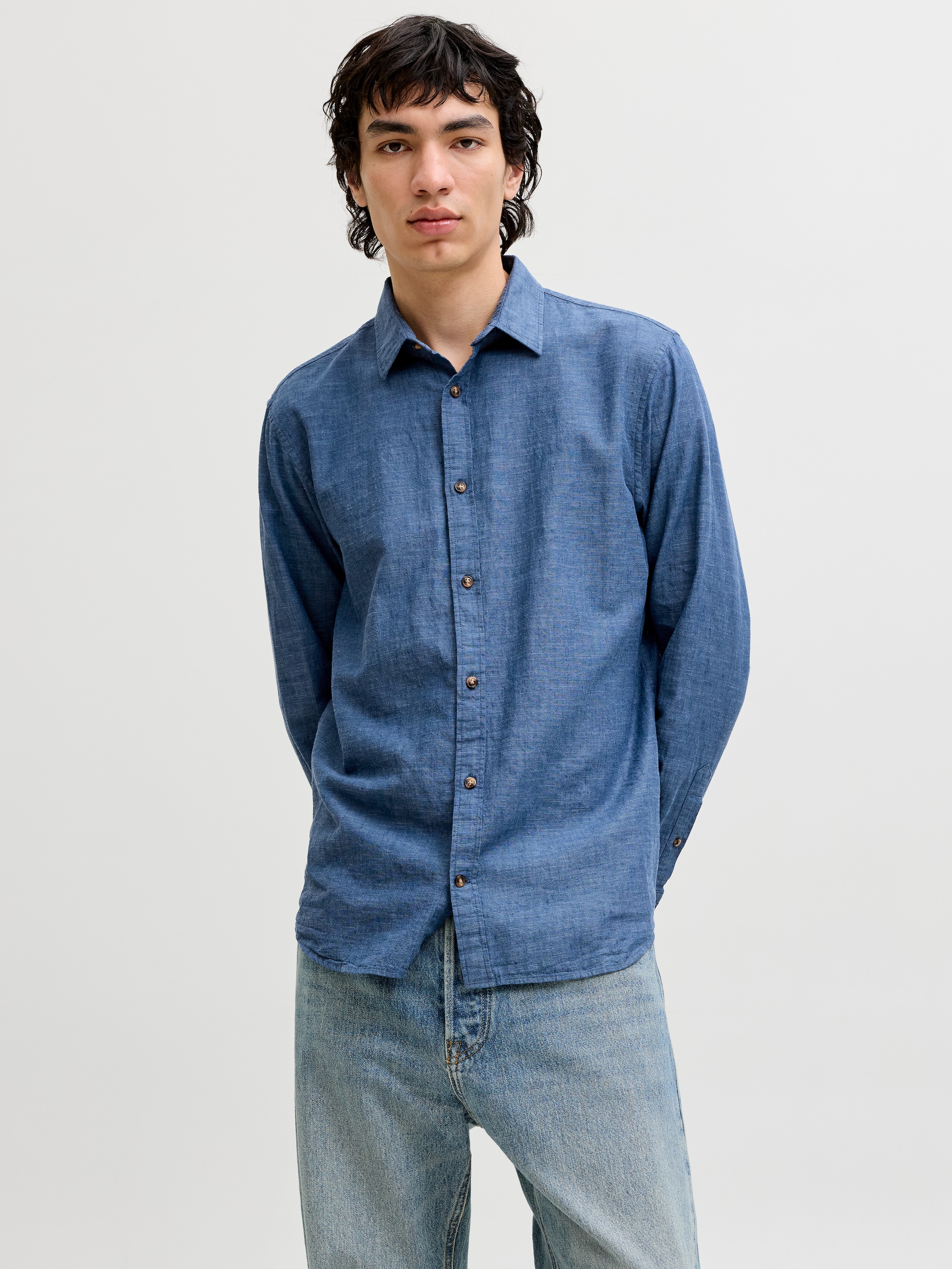 Jack & Jones Chemise à manches longues »JJESUMMER LINEN BLEND SHIRT L/S SN« mélange coton, coupe régulière