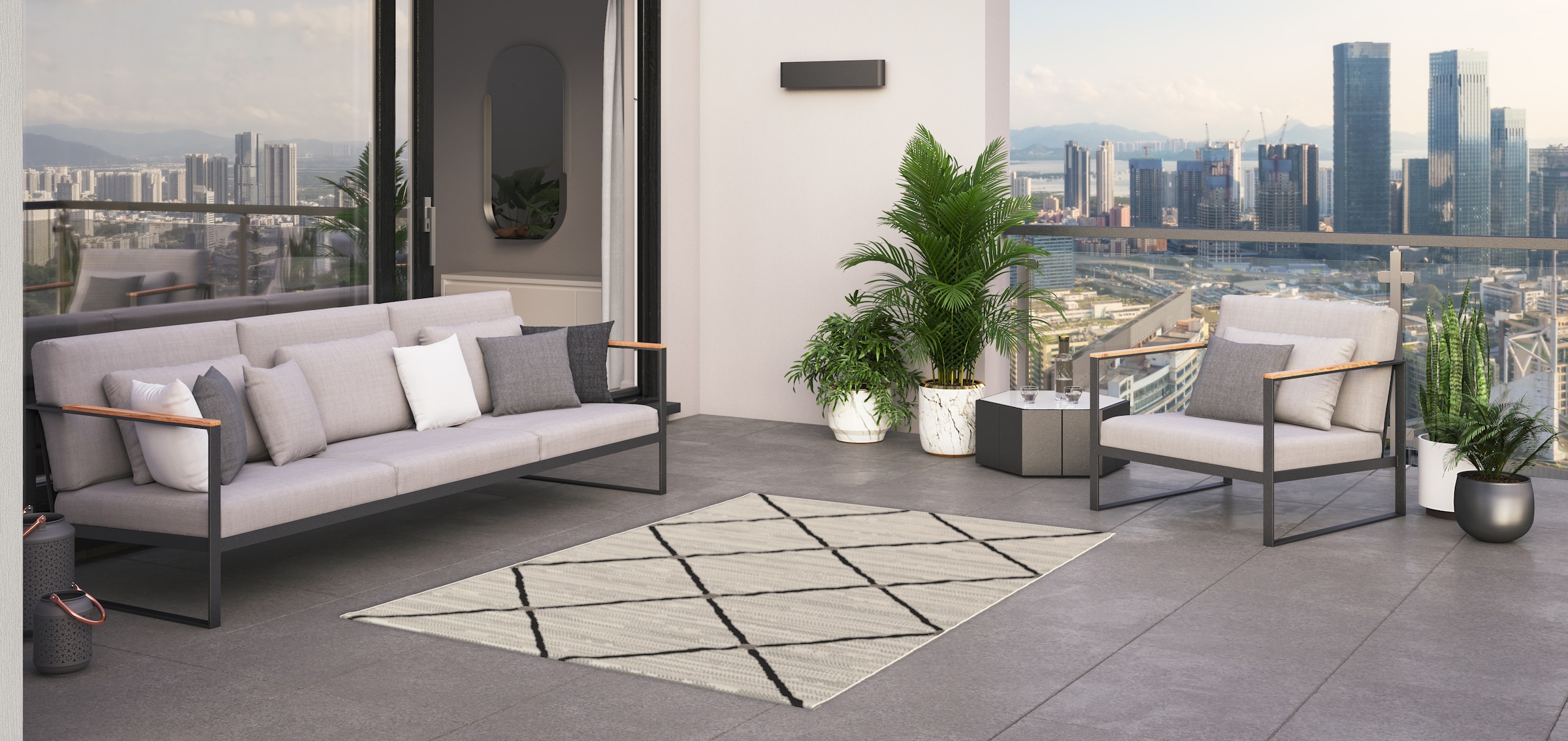 Primaflor-Ideen in Textil Teppich »Outdoorteppich PARADISE - Rhombus« rechteckig 4 mm Höhe Flachgewebe, Rauten, Scandi, In- und Outdoor geeignet, wasserfest