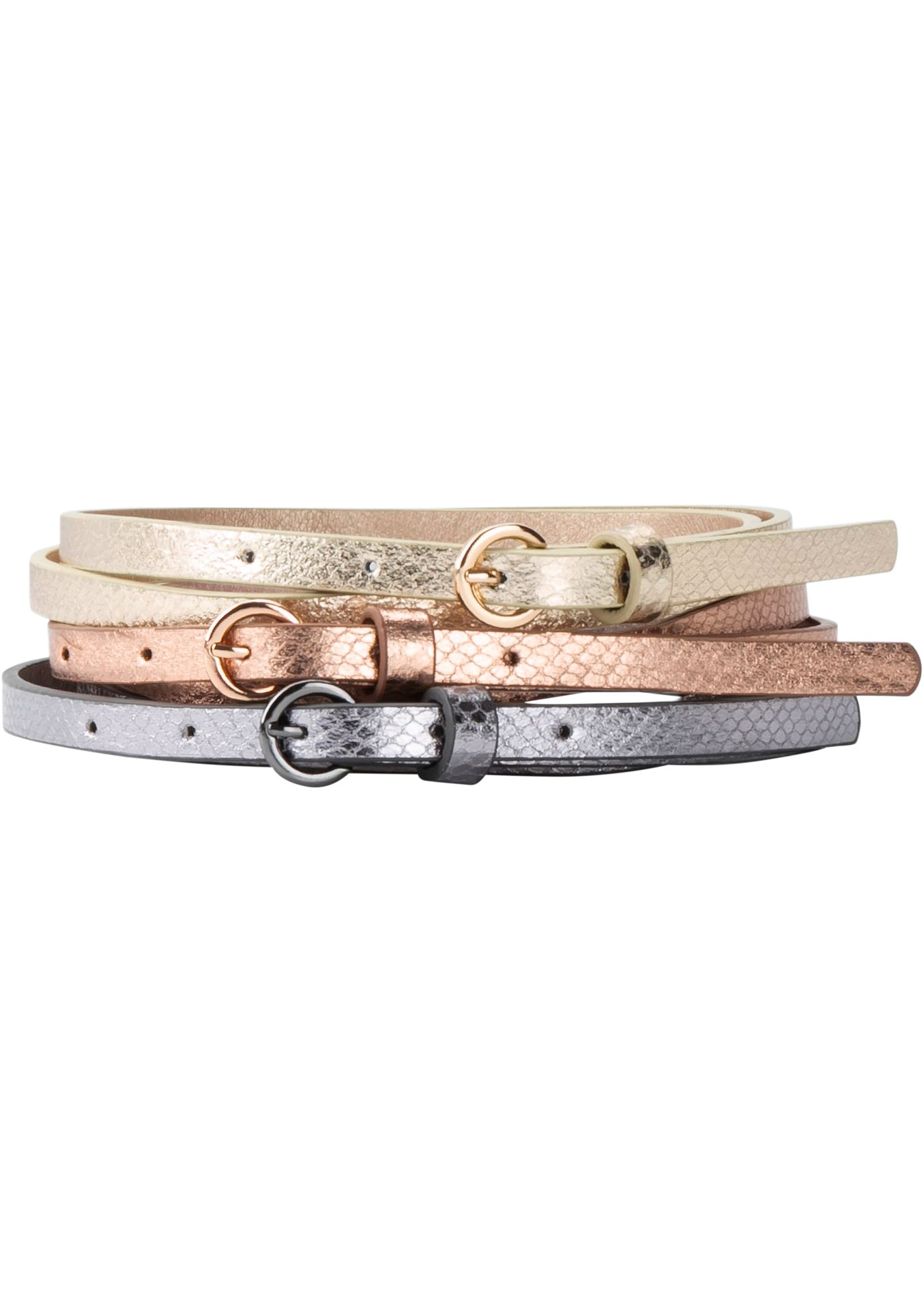 Image of bonprix Hüftgürtel 3 Stk. aus Polyurethan, in Metallic-Optik, femininer Stil