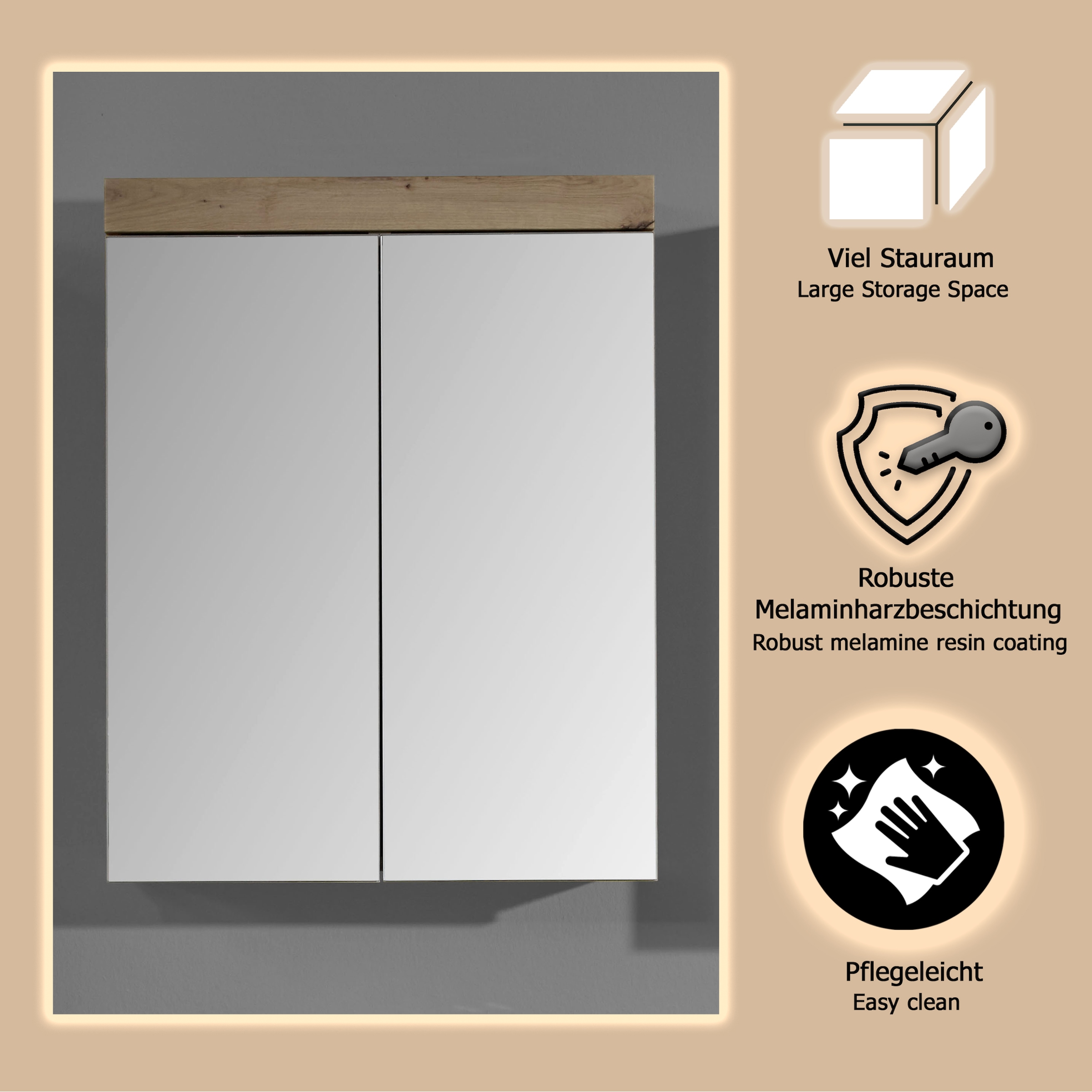 welltime Spiegelschrank »Avena« Spiegelschrank wahlweise mit Beleuchtung - (B/T/H) 60/17/77 cm