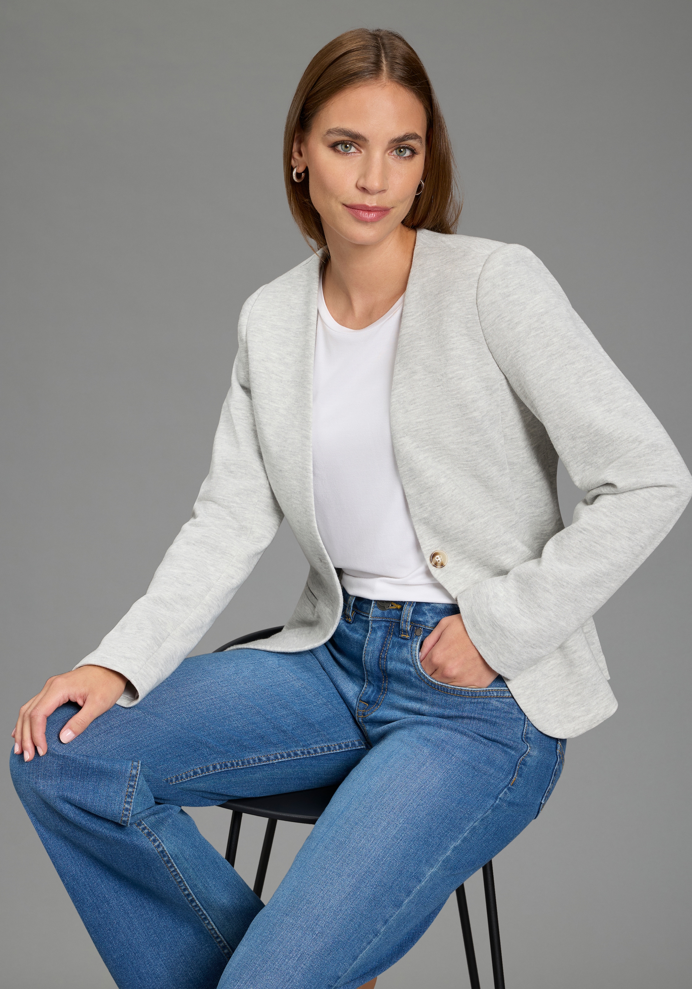 Image of Laura Scott Kurzblazer femininer Stil, aus Polyester und Baumwolle, mit melierter Optik
