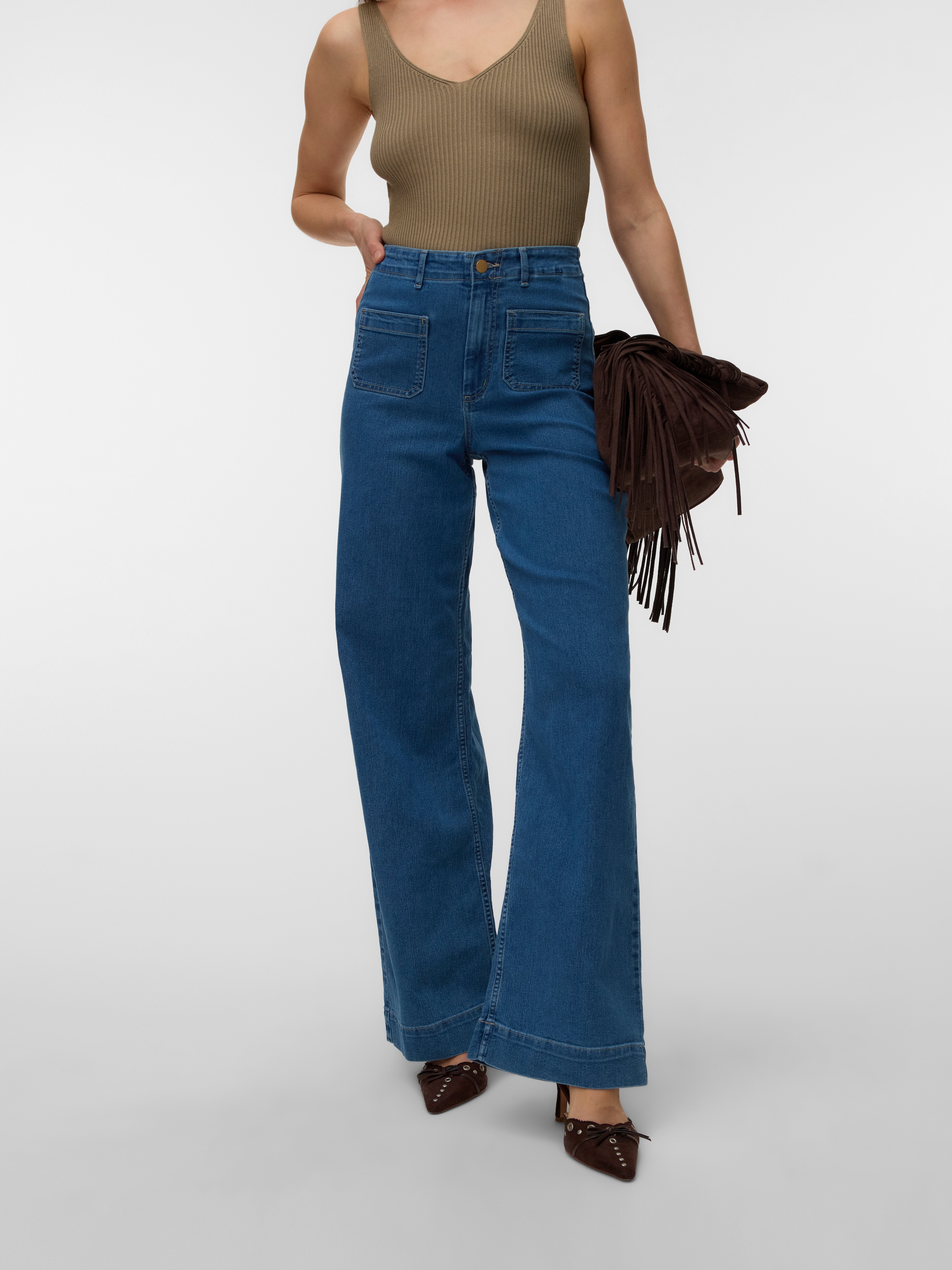 Image of Vero Moda Weite Jeans "VMKAYLA HR WIDE POCKET J BLUE MIX NOOS" Baumwollmischung, wide fit, high waist
